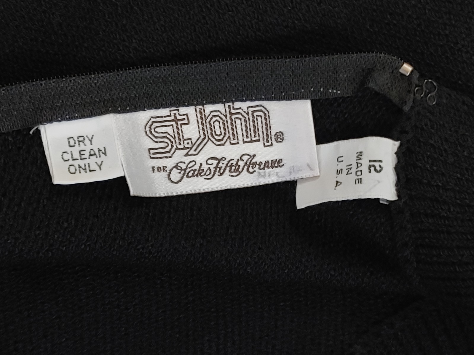 Vintage St John Saks Knit Dress 12 Black Santana Sweater Jeweled Chain Waist 80s