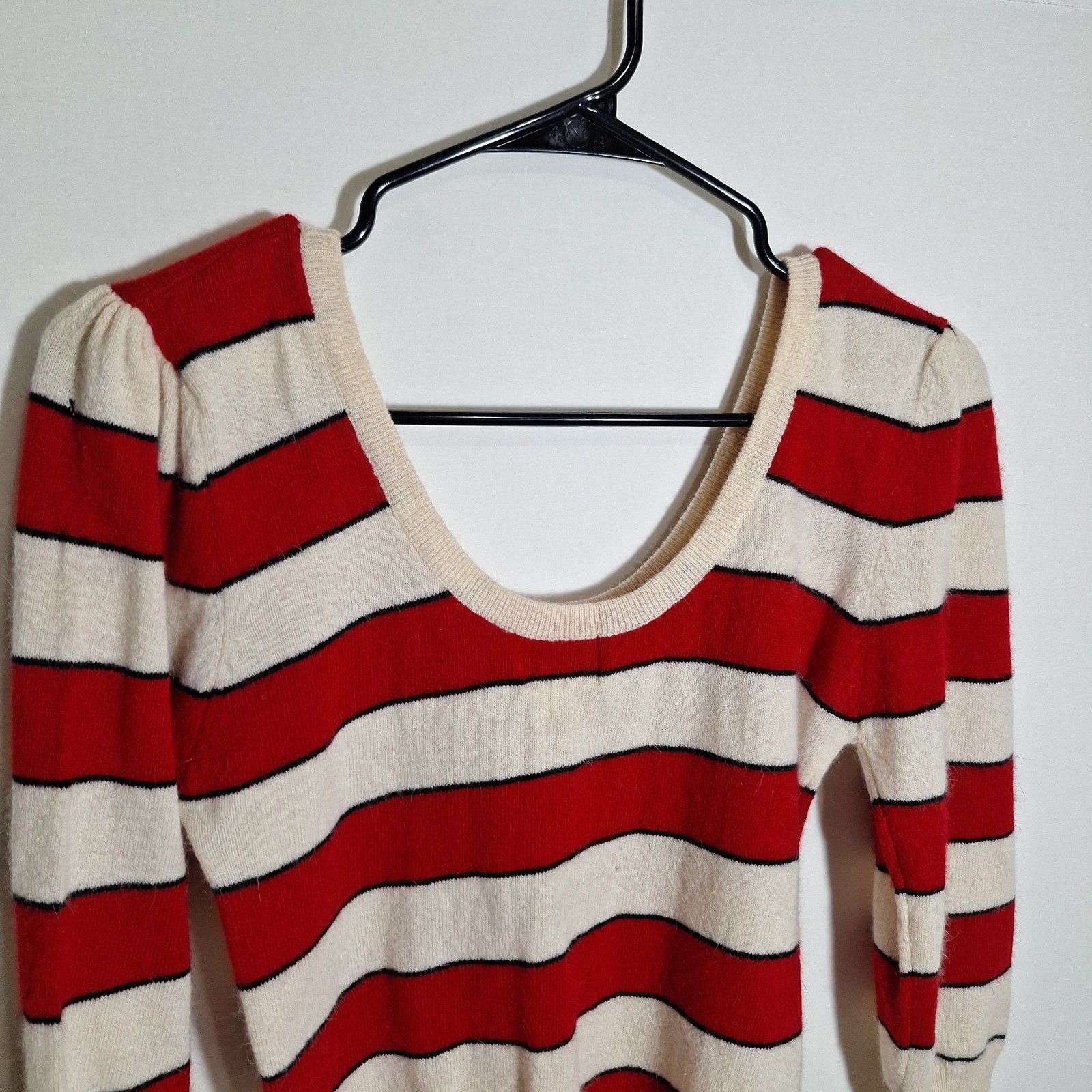 VTG Casual Corner Angora Lambswool Striped Sweater NWT Deadstock Crop Scoop M