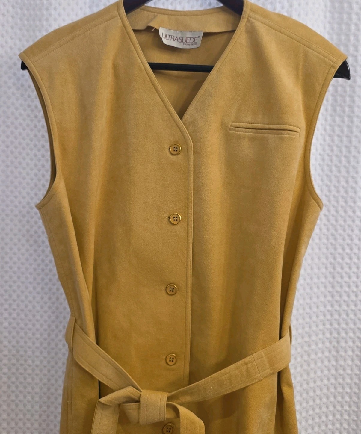 Vtg Rare Designer Count Romi Ultra Suede Midi Dress Tie Belt Beige XL Women 14