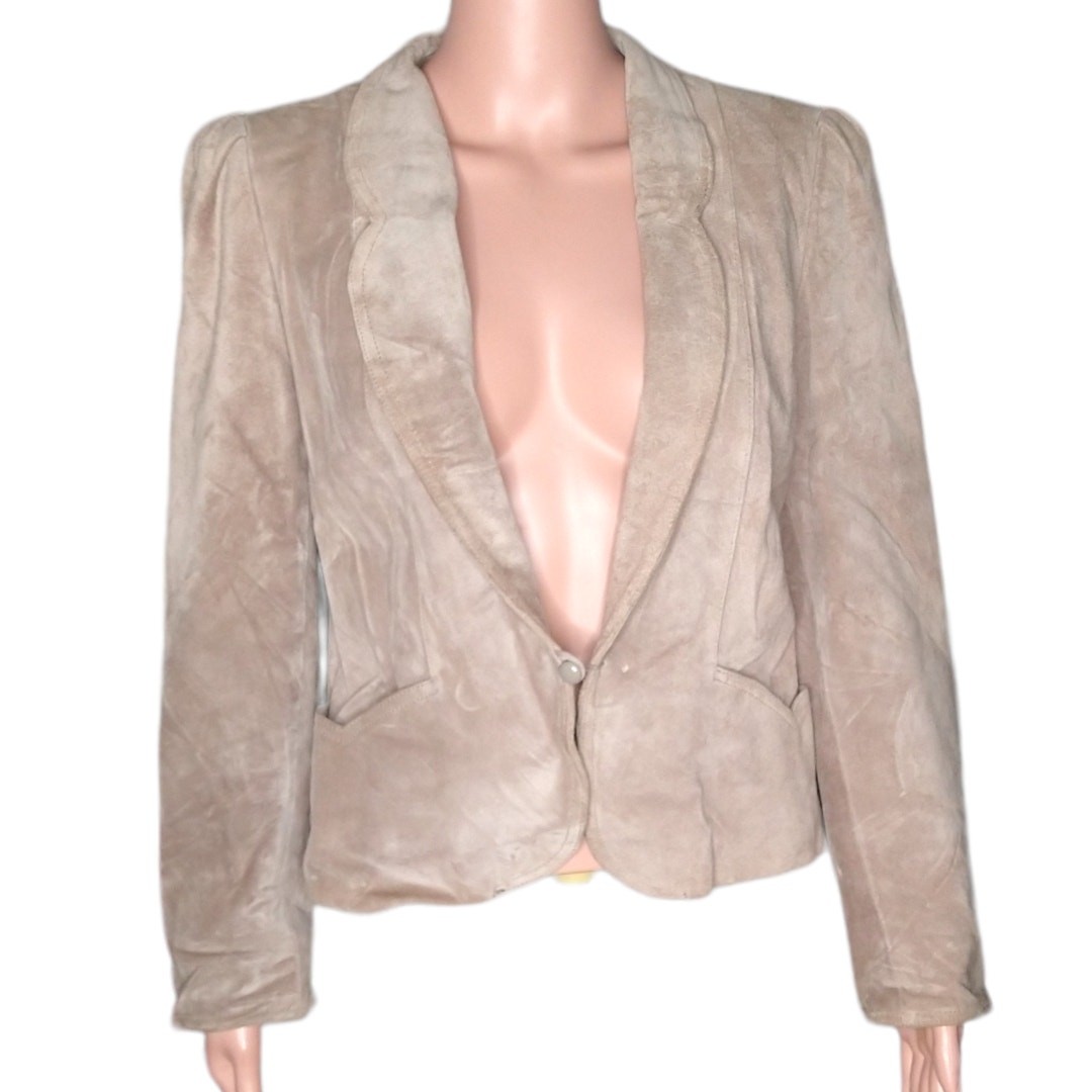 80’s Vintage Winlit Tan Suede Jacket with Puff Sleeves size Small 4