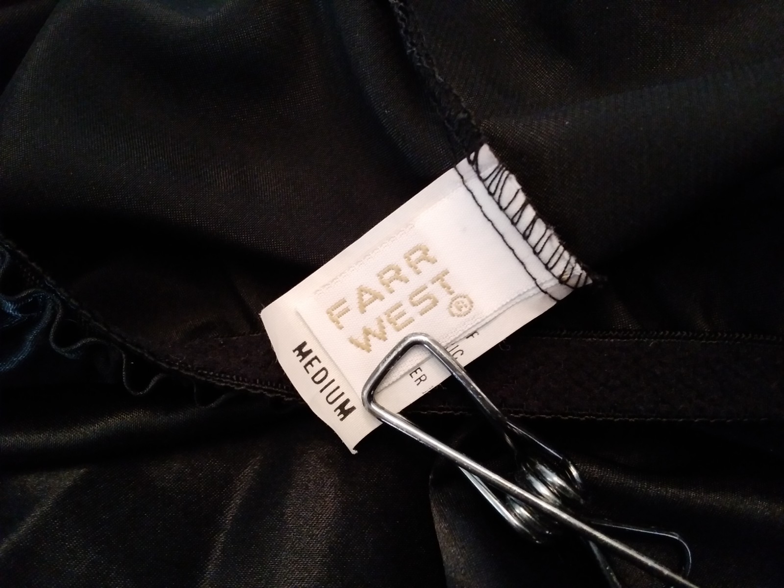 Vintage FARR WEST Shiny SATIN Half SLIP Skirt Black Wet Look Med #152-17