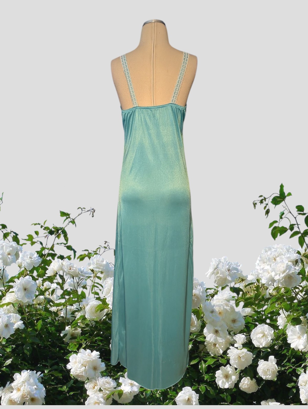 UNDERCOVER WEAR Turquoise White Lace Trim Sexy Maxi Nightgown Women’s Small VTG