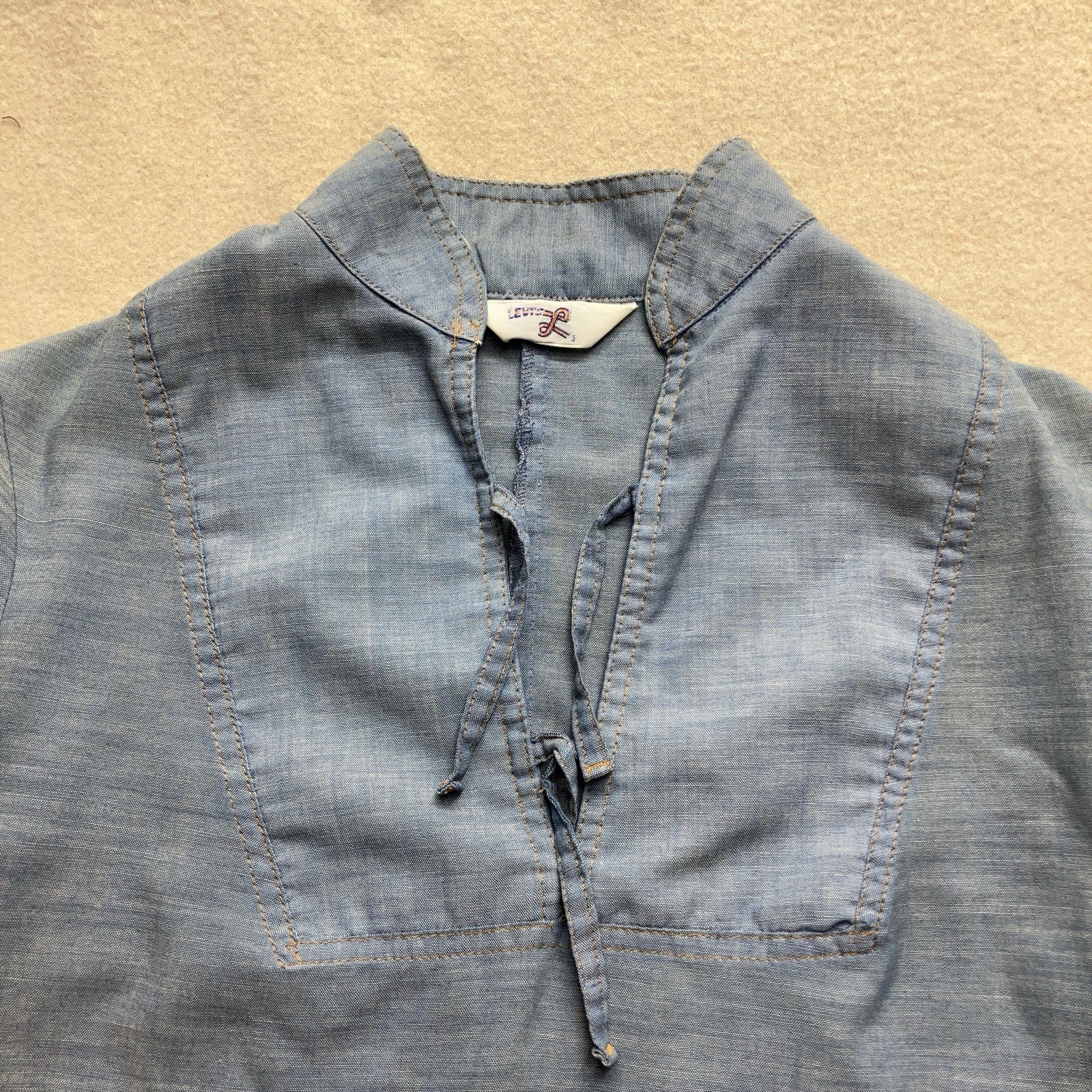 Vintage 60’s Levi’s Chambray Tunic Shirt Orange Tab Big E Womens S/M Boho Hippy