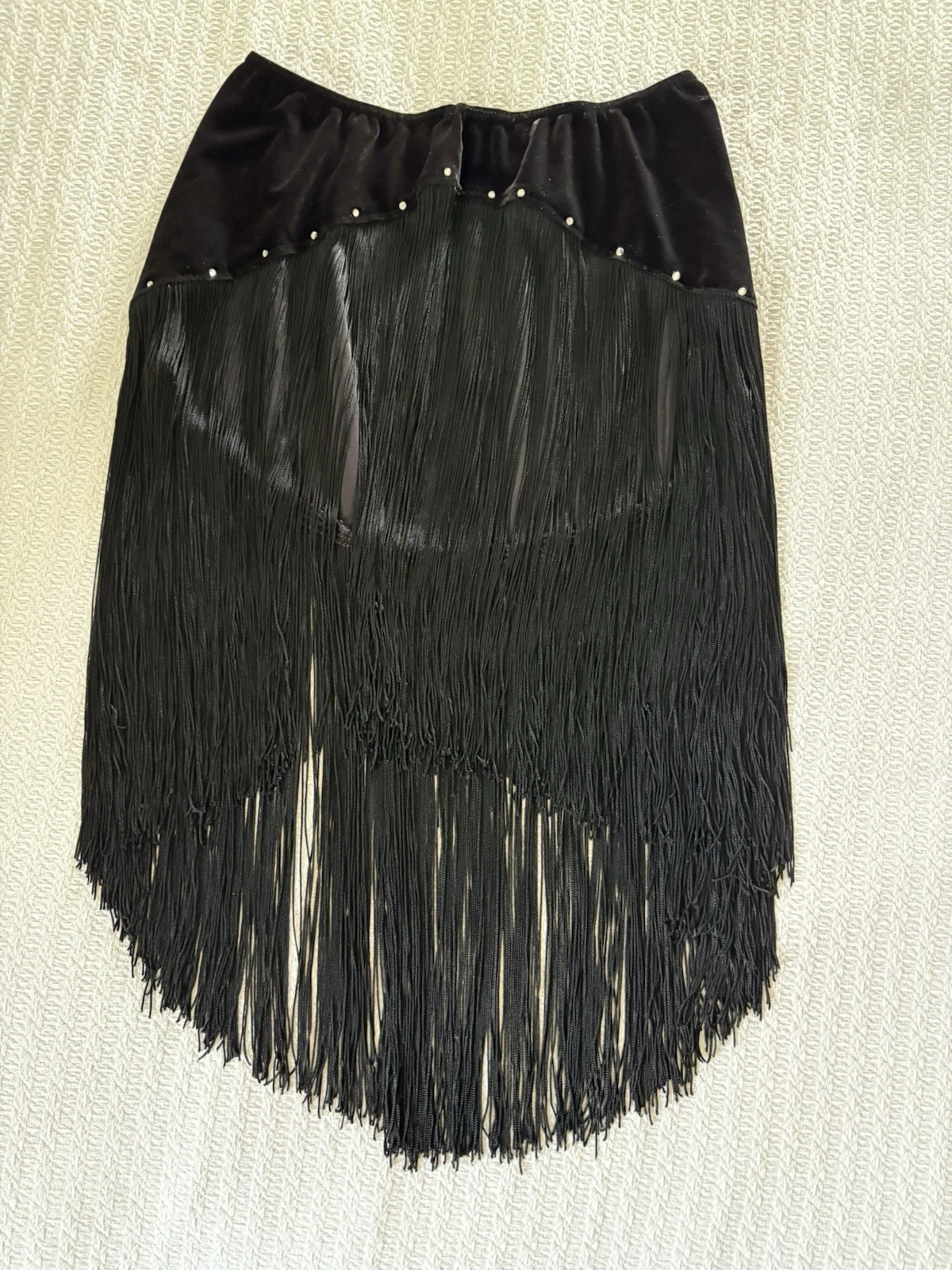 Vintage 90s Y2K Velvet Fringe Mini Skirt Strapless Top Mall Goth Club Boho Bling
