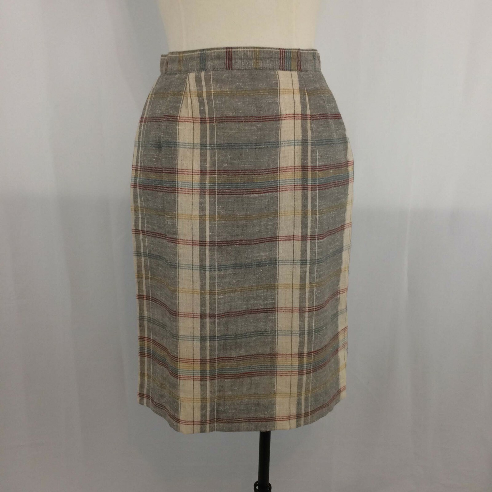 Peabody House Vintage Tan Beige Plaid Straight Skirt, Pockets 9/10
