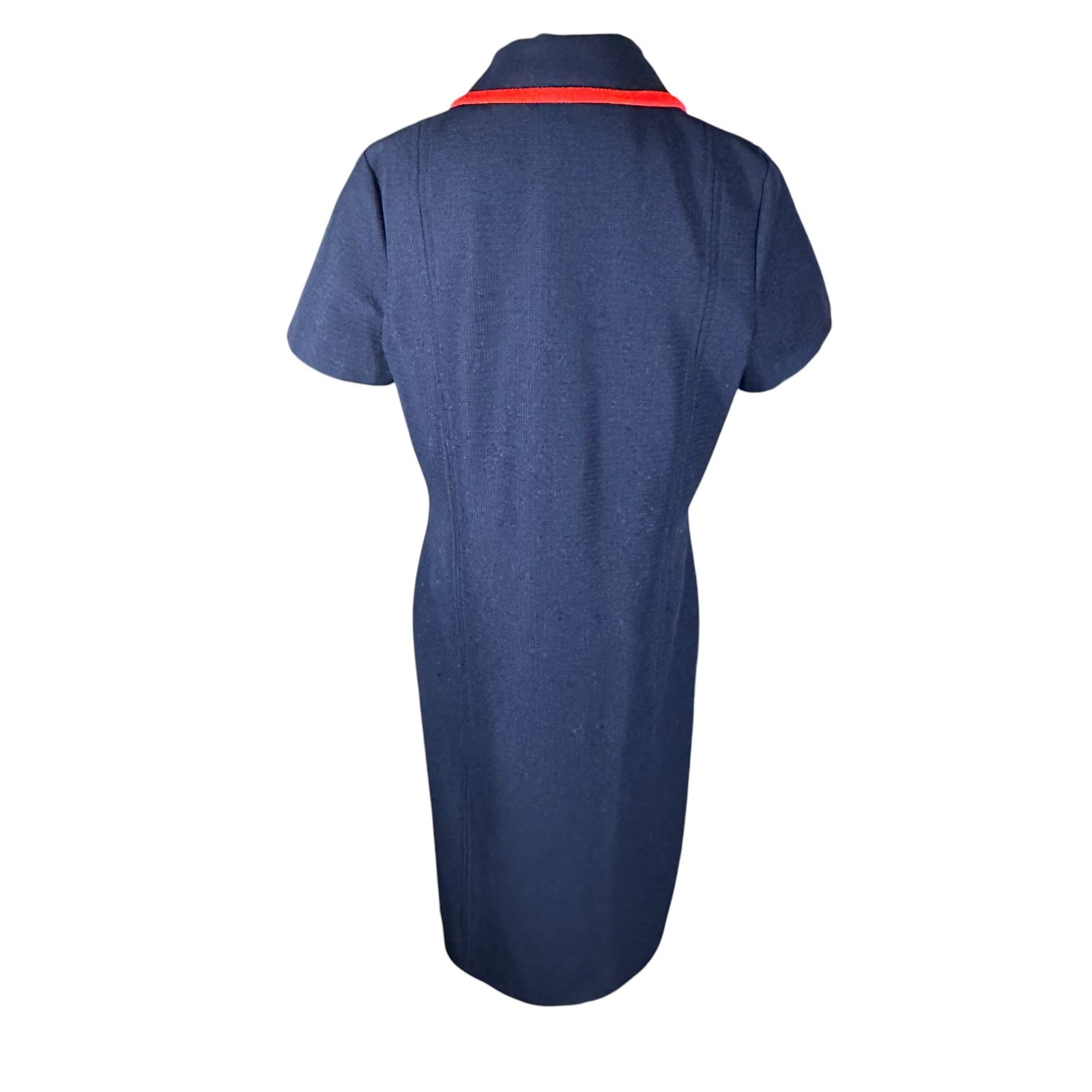 Roberta Lee Vintage Dress Peter Pan Collar 20 (L/XL) Navy Red Trevira Polyester