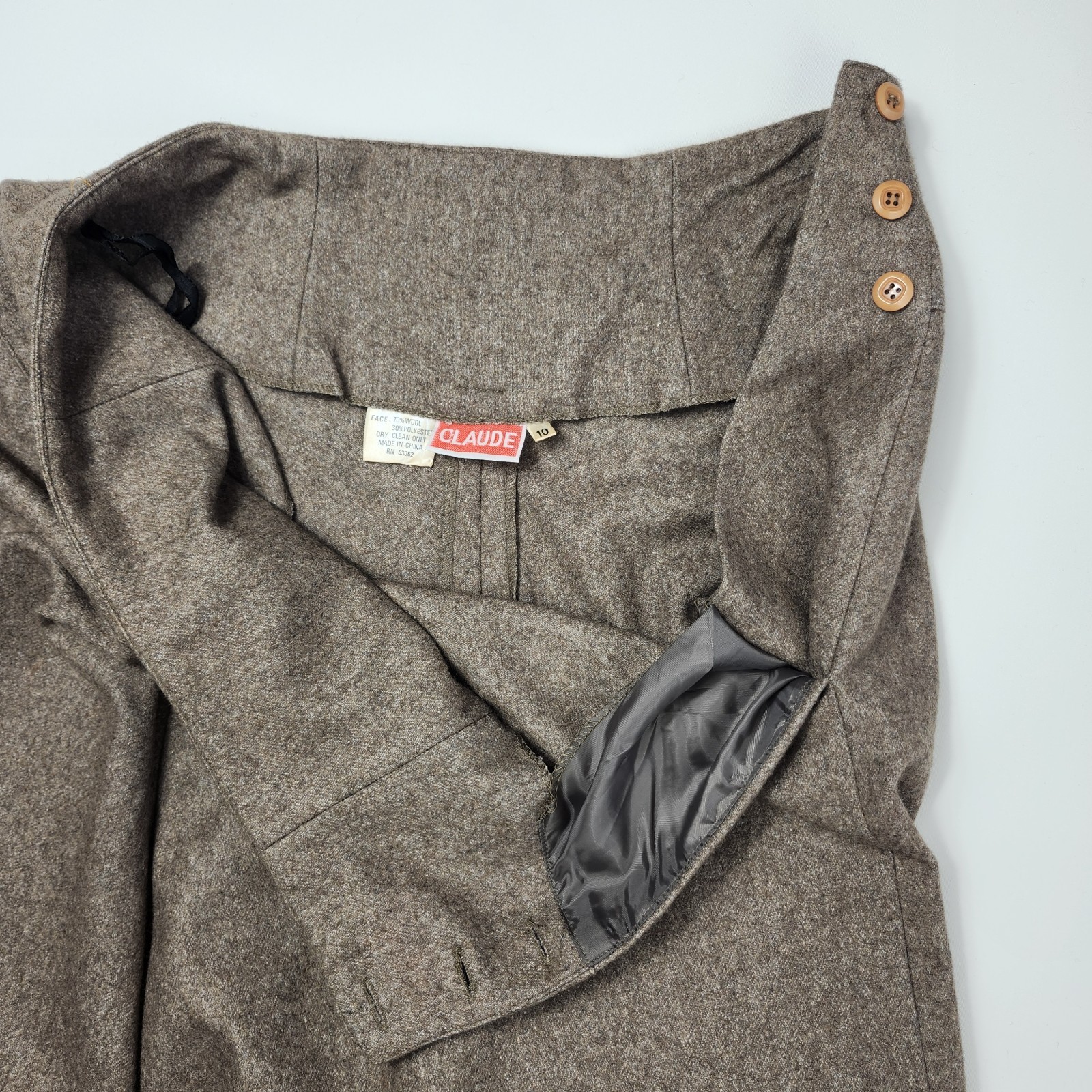 Vintage 70s 80s Wool Blend A-Line Midi Skirt Brown Heather Academic Tweed”
