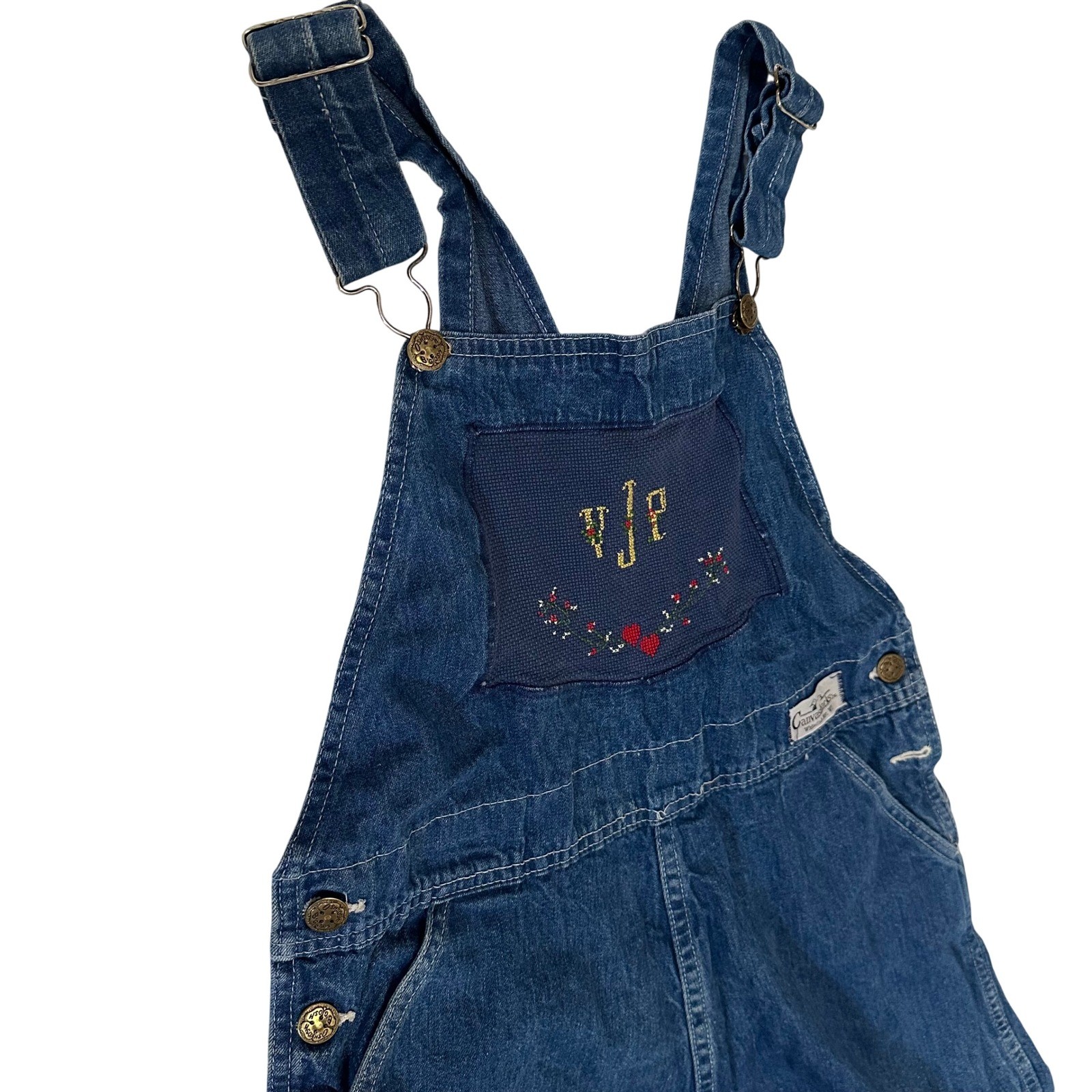Vintage OshKosh Bgosh Canvasbacks Denim Overall Dress Embroidered VJP Size 11