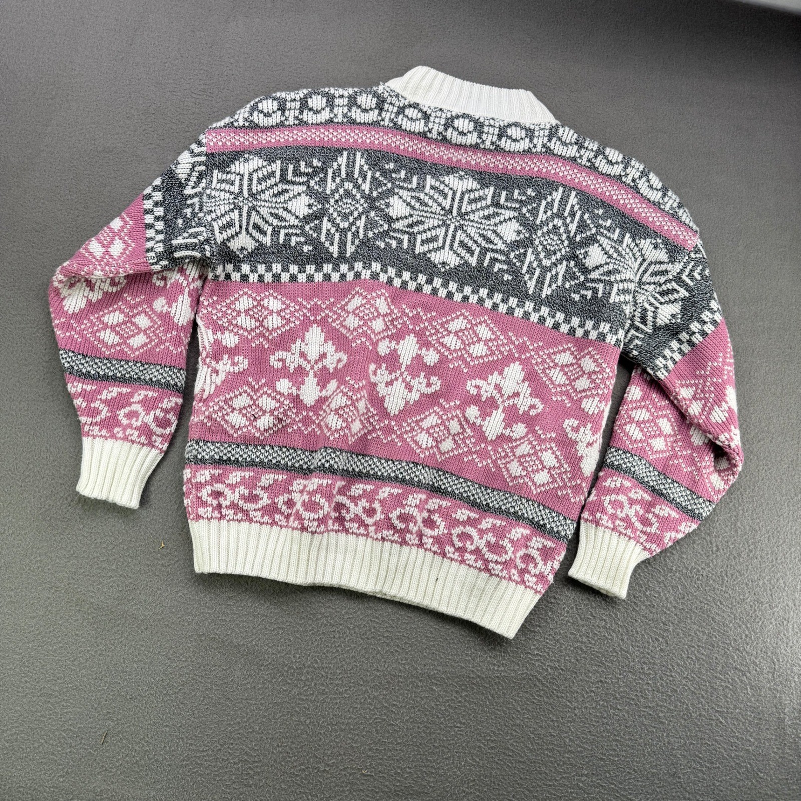 Vintage Cut 4 U Nordic Snowflake Fair Isle Knit Sweater Women XL Pink Mock Neck