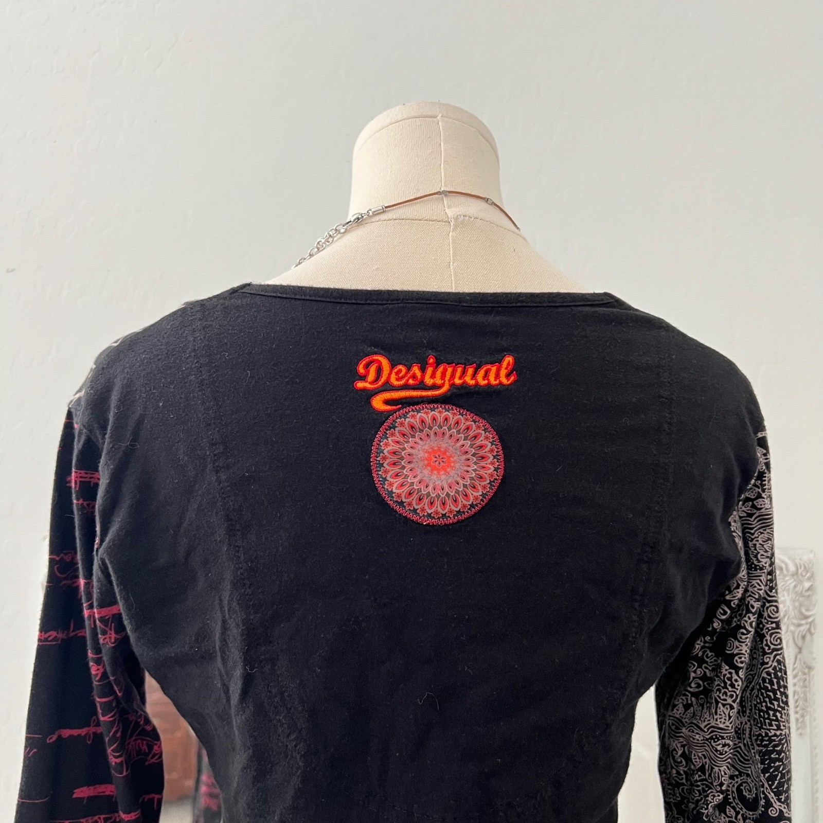 vintage desigual all over graphic patterned long sleeve babydoll mini dress