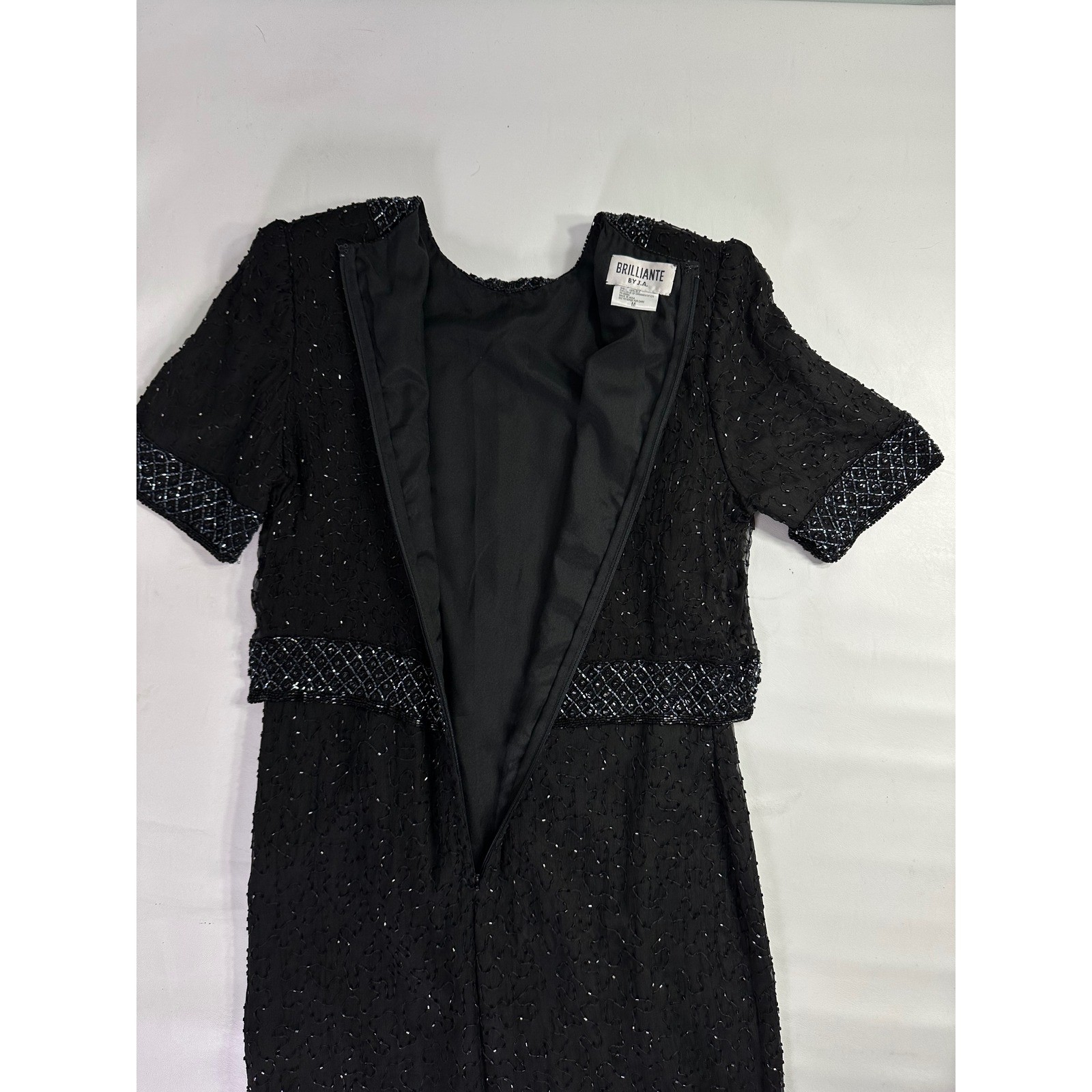 Brilliante by JA Black 100% Silk Beaded Maxi Dress Vintage 90s Formal Gown Sz M