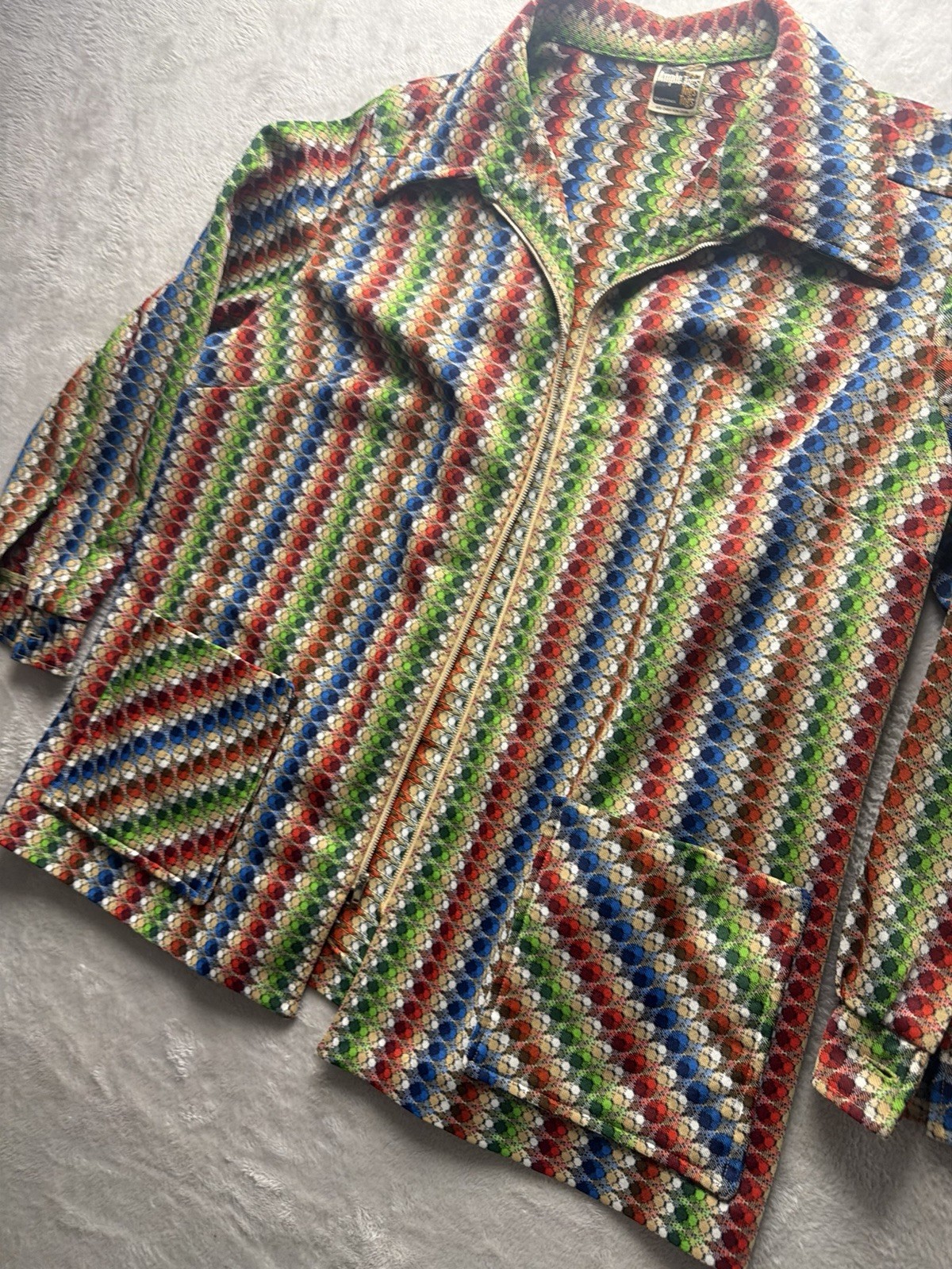 Vintage 60s 70s Geometric California Bright Ample Tops Hippie Jacket Tunic Top M