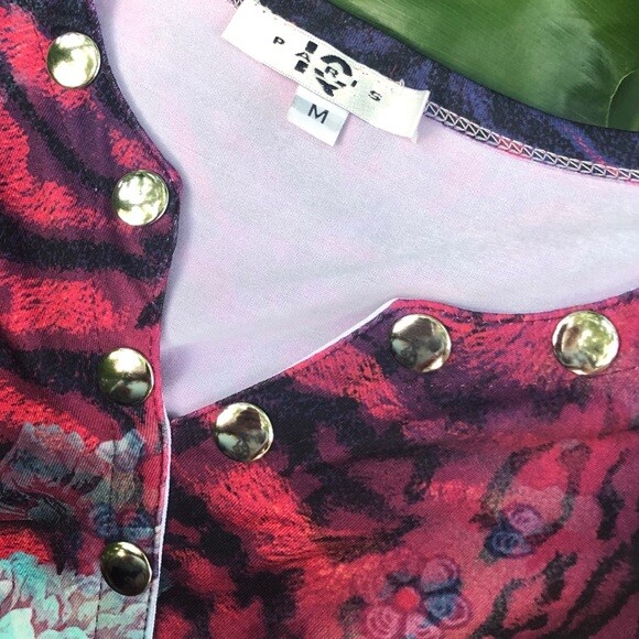 Vintage Top Animal Print Tiger Print Floral 3/4 Sleeve Fitted Women’s Size M