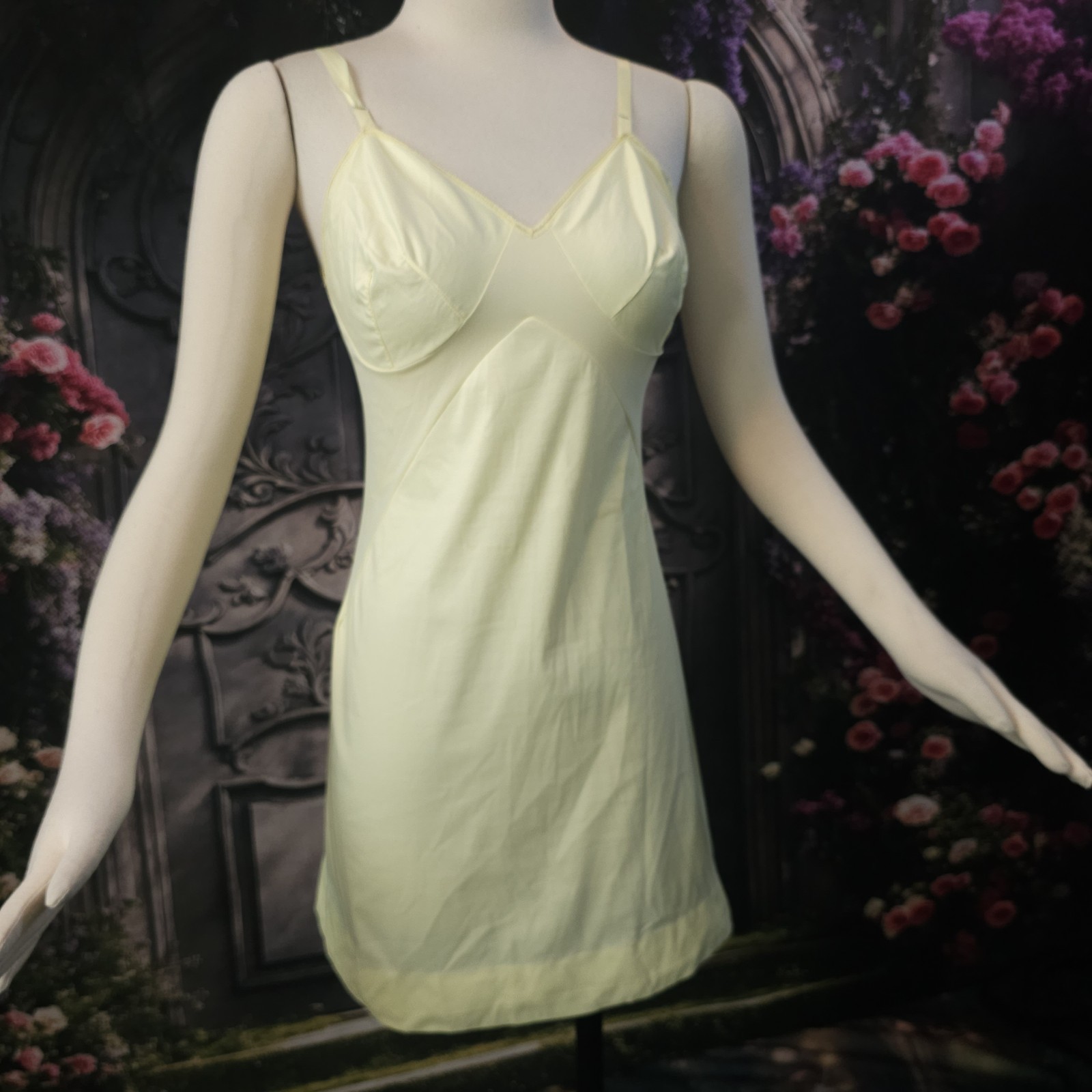 Vintage 1960s Buttercup Yellow Mini Slip Dress Lingerie Nightgown By Gaymode