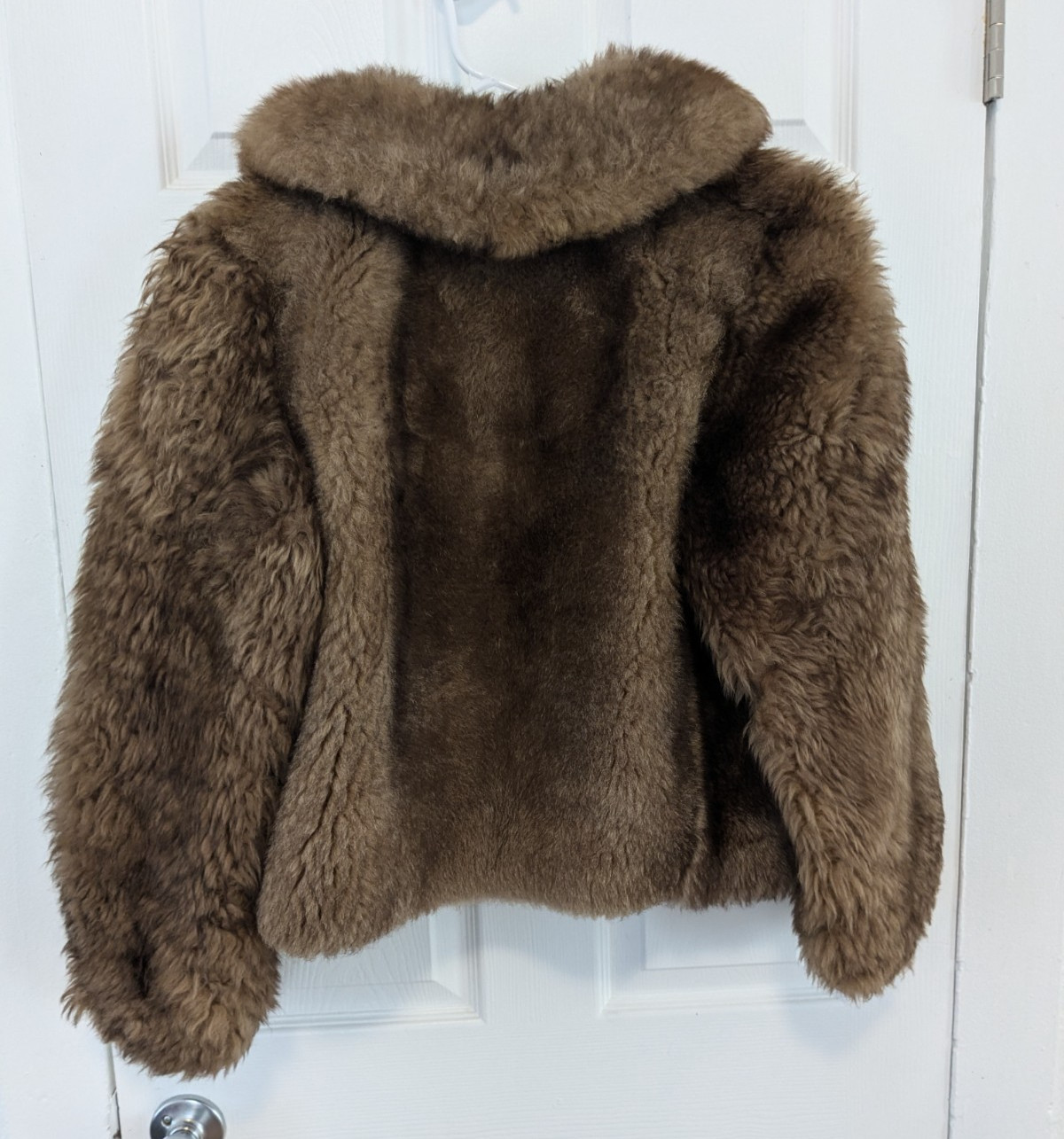 Vtg Ardney Genuine Suede Lamb Shearling Long Pile Wool Puffer Bomber Size 12 Tan