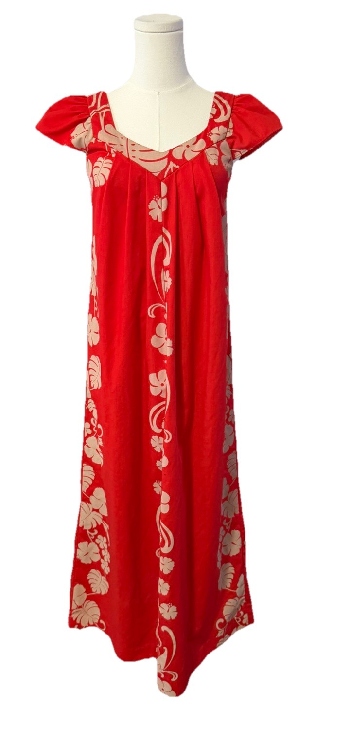Vintage Andrade Honolulu Floral Hawaiian Maxi Dress Red EUC