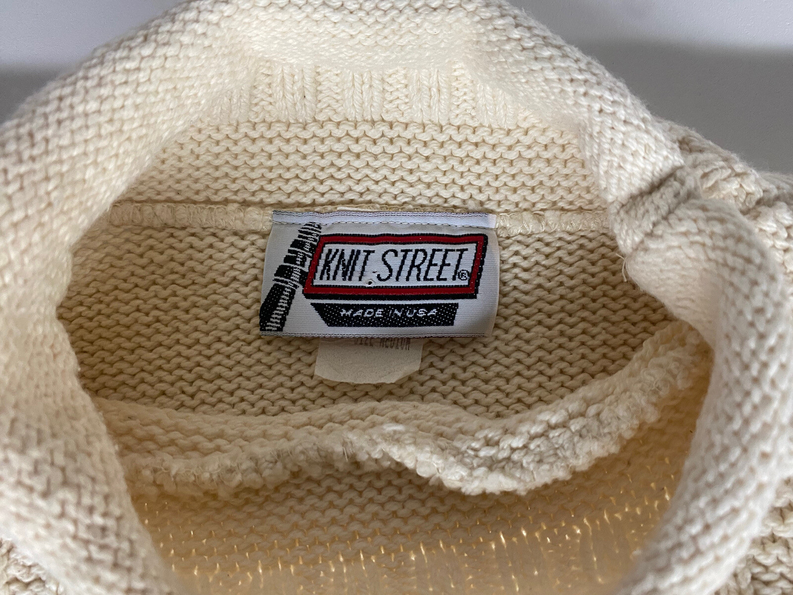 vtg Knit Street sweater-Winter Snow rolled Chunky mock neck Cream Off-White USA!