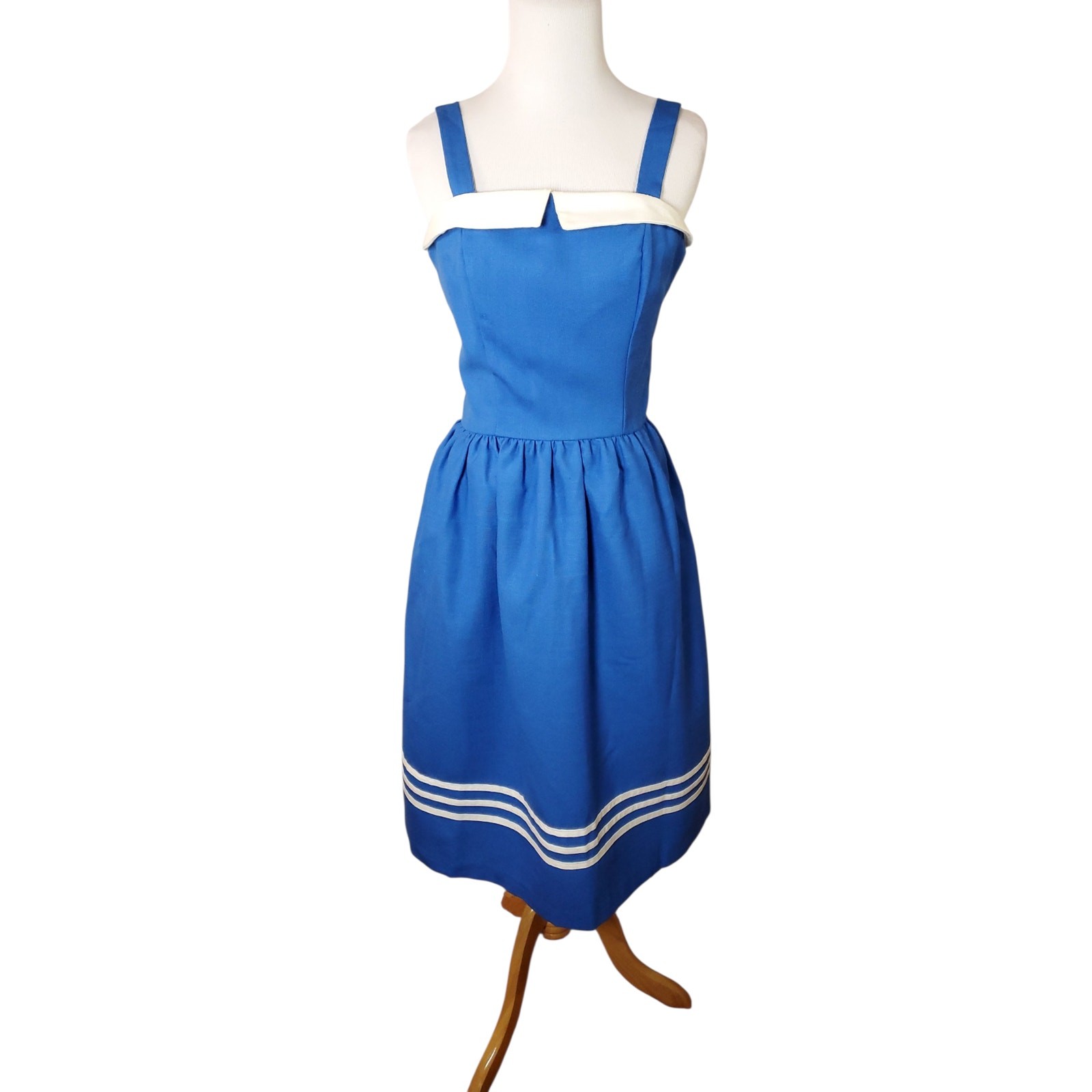 Vintage Vicky Vaughn Dress 70s Sailor Nautical Pinup Retro Fits an XS / S