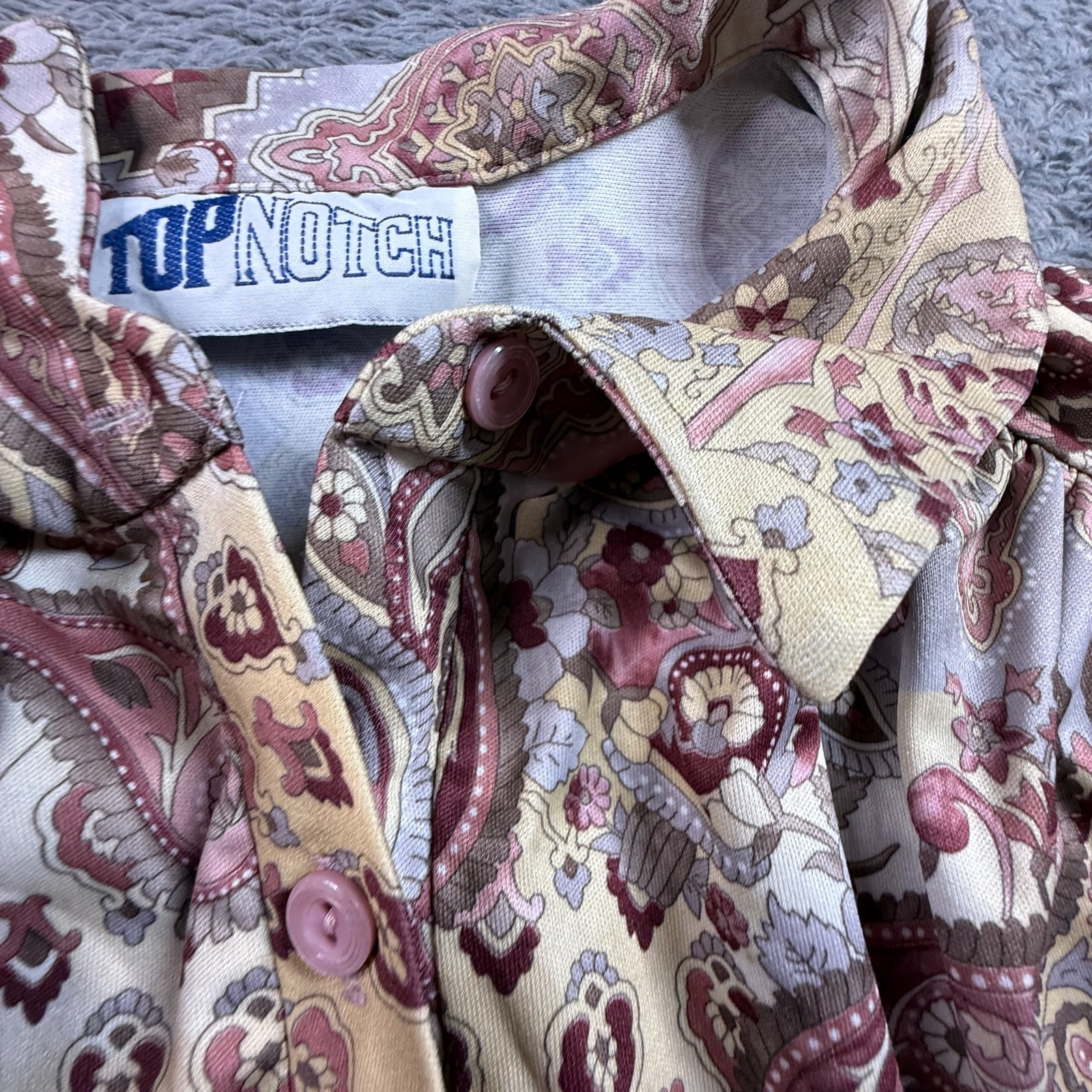 Vintage 70s Top Notch Paisley Medallion Pullover Blouse Pink Gold USA Womens 18W