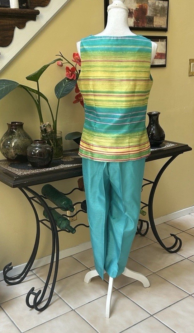Dress Barn Aquamarine Women’s Sz 10 Two Piece Striped Tank Top & Teal Pants Set