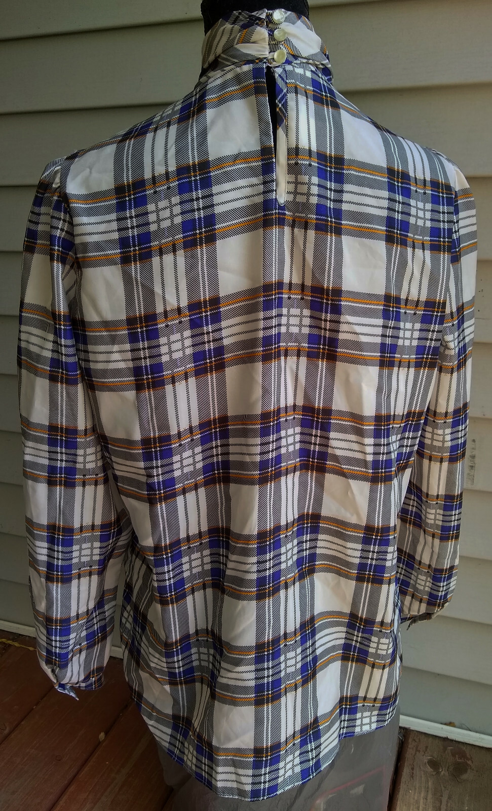 Laura Mae True Vintage High/Mock Neck LS Shirt–White/Purple/Yellow Plaid–Sz 12