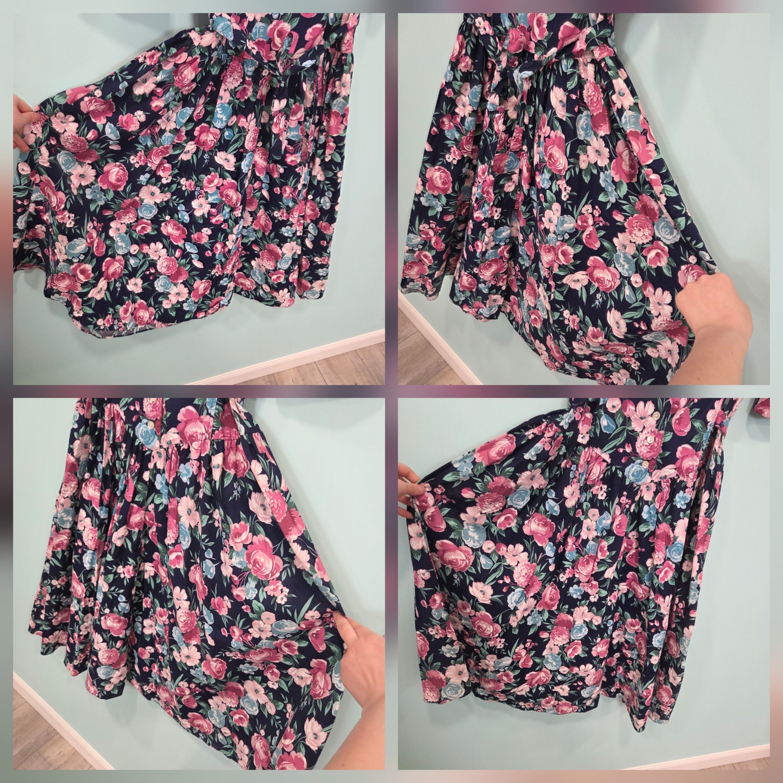 VTG Brandywine Creek A-Line Floral Garden Cottage Midi Dress Button Bow 9/10 NEW