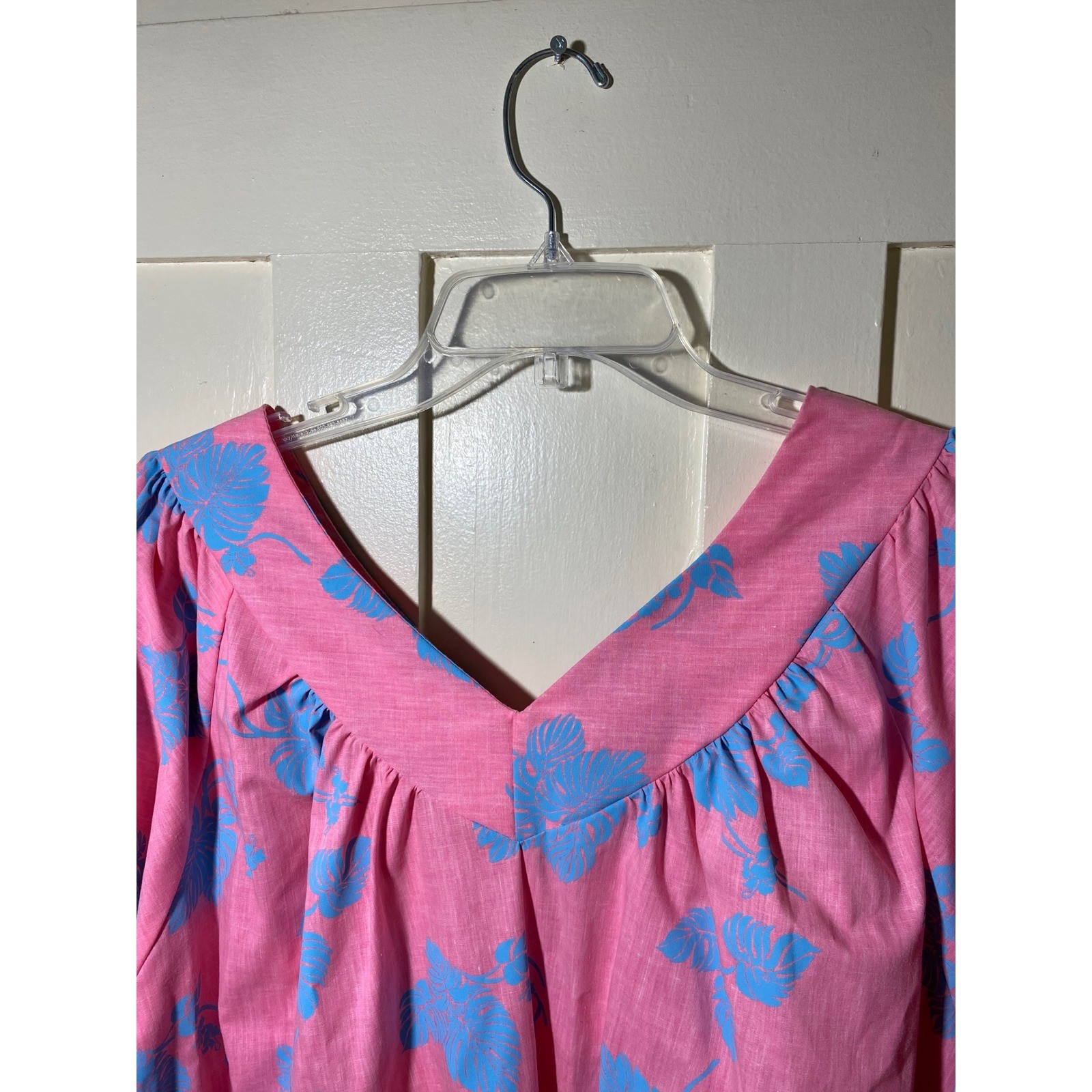 Jade Fashions Pink Blue Tropical Leaf Muumuu Dress Made in Hawaii XL