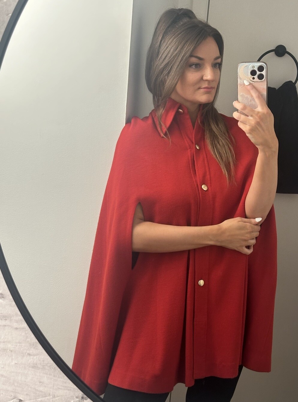 Vintage 60’s Red Cape Coat Gold Buttons Pointed Collar