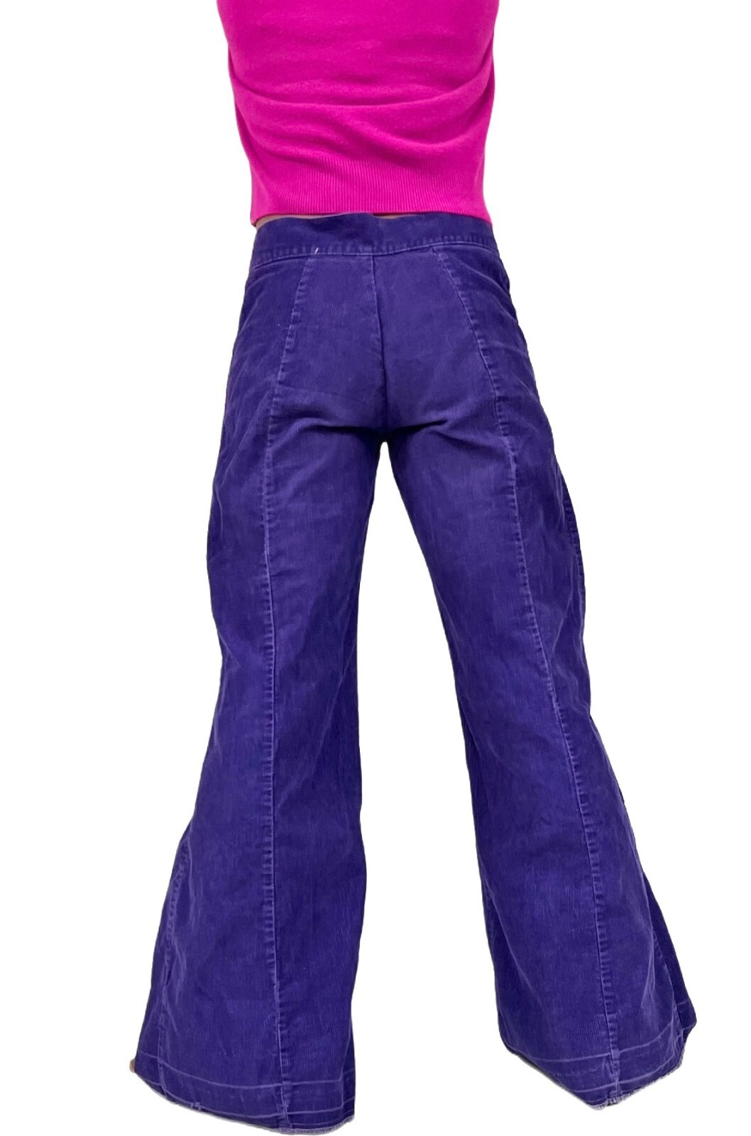 VTG 70s Purple Corduroy Bell Bottom Pants Wide Leg Low Rise Hip Hugger 28×31 XS