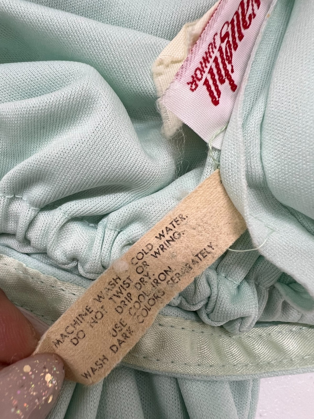 VTG Vicky Vaughn maxi baby doll dress sz S/M – mint green lace ruffle prairie
