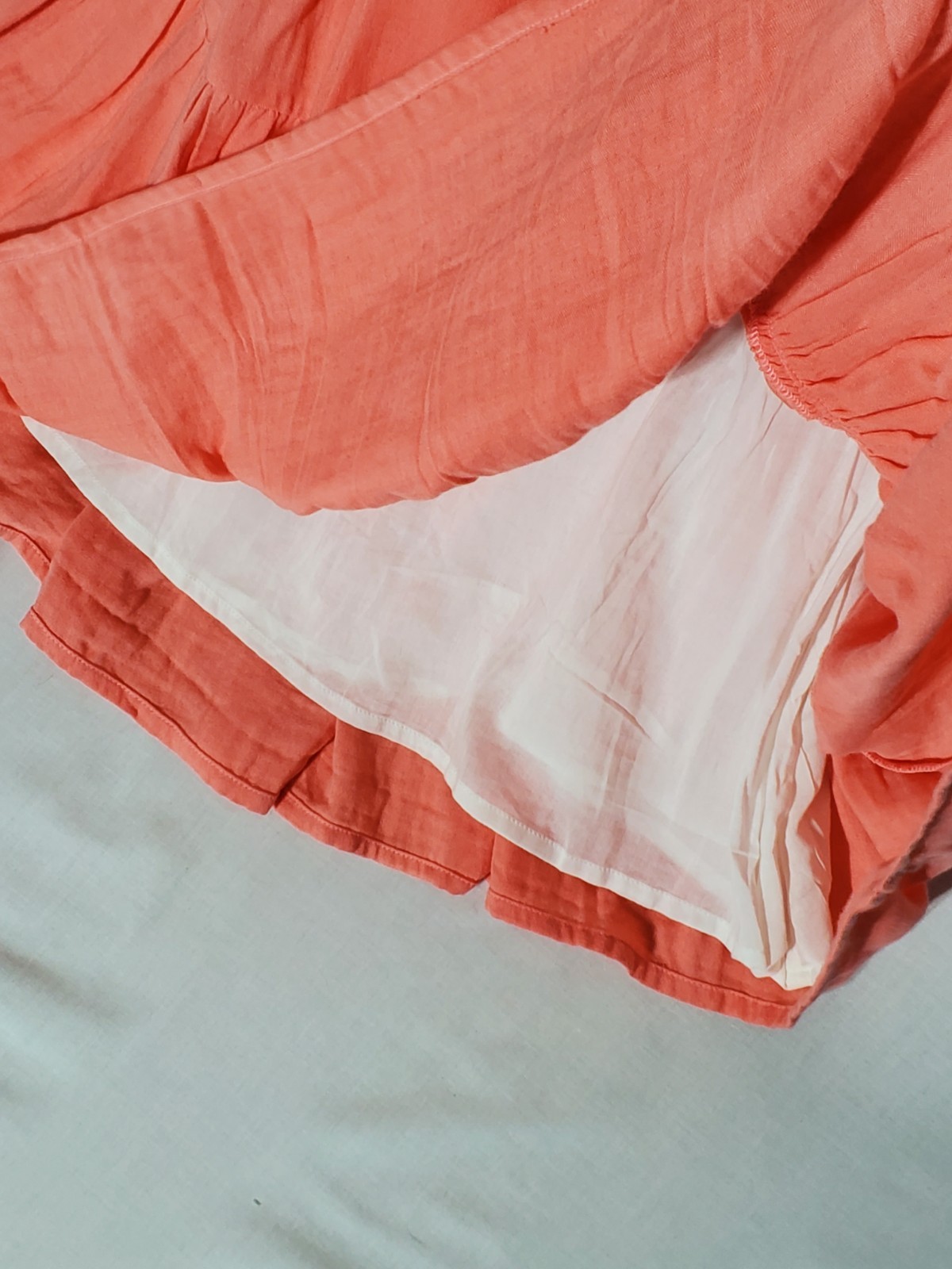 Vintage 70s Prairie Maxi Dress Girls 12 Coral Ruffle Cottagecore Salmon Tie Belt