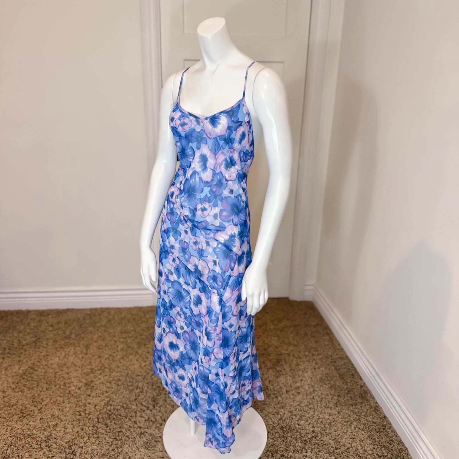 Vintage 90’s y2k SHEER FLORAL SUMMER DRESS M Bias Cut Sexy Sun Beach Festival