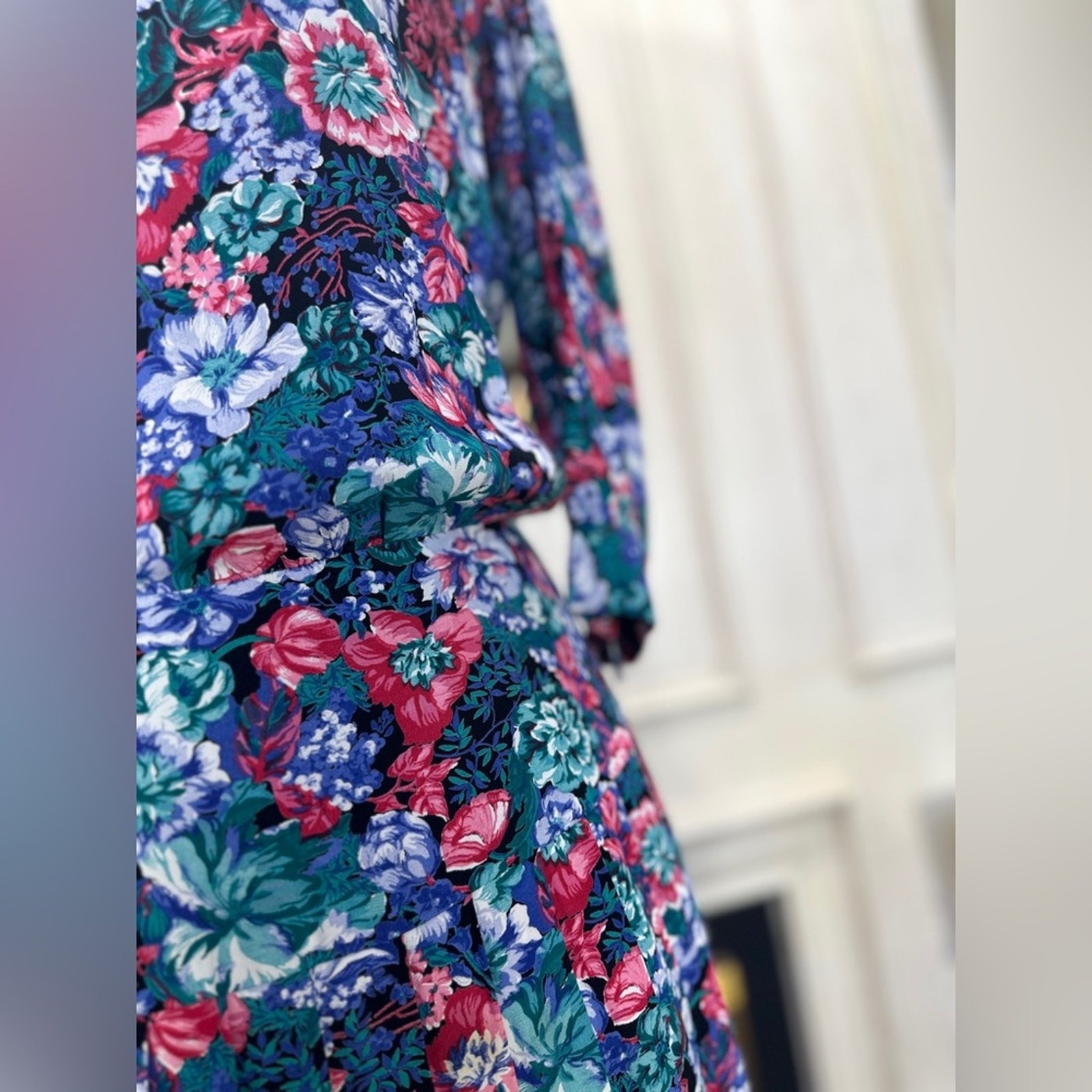 Vintage Karin Stevens Petites Floral Pleated Midi Dress Size 8 | Made in USA
