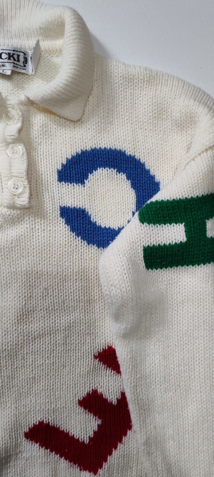 Vtg Ricki Sweater ABC Schoolhouse Acrylic Alphabet Button Collar Korea Large