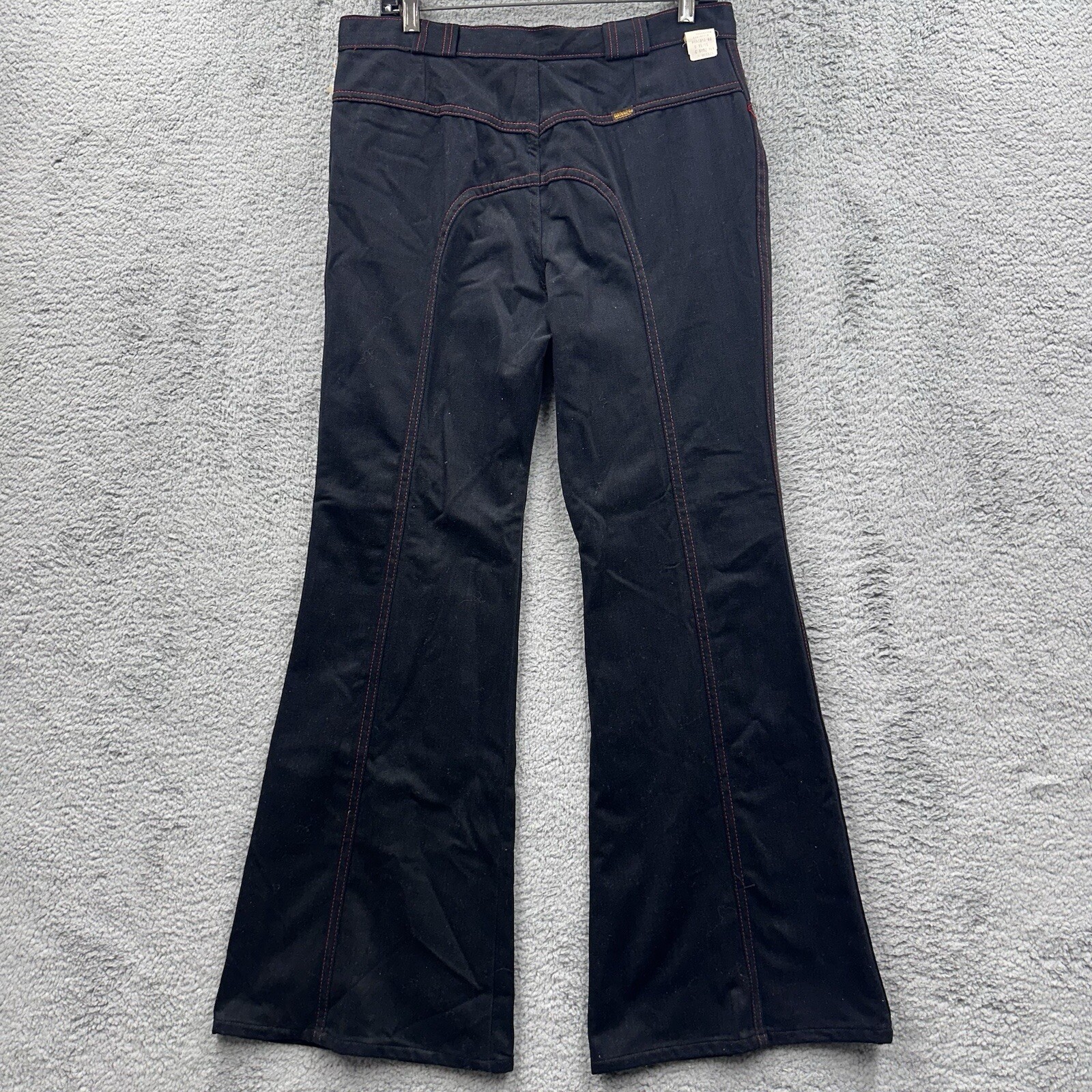 NWT VTG 70s MAVERICK Wide Bell Bottom Flare Black Denim Hippie Jeans Goth 32×32