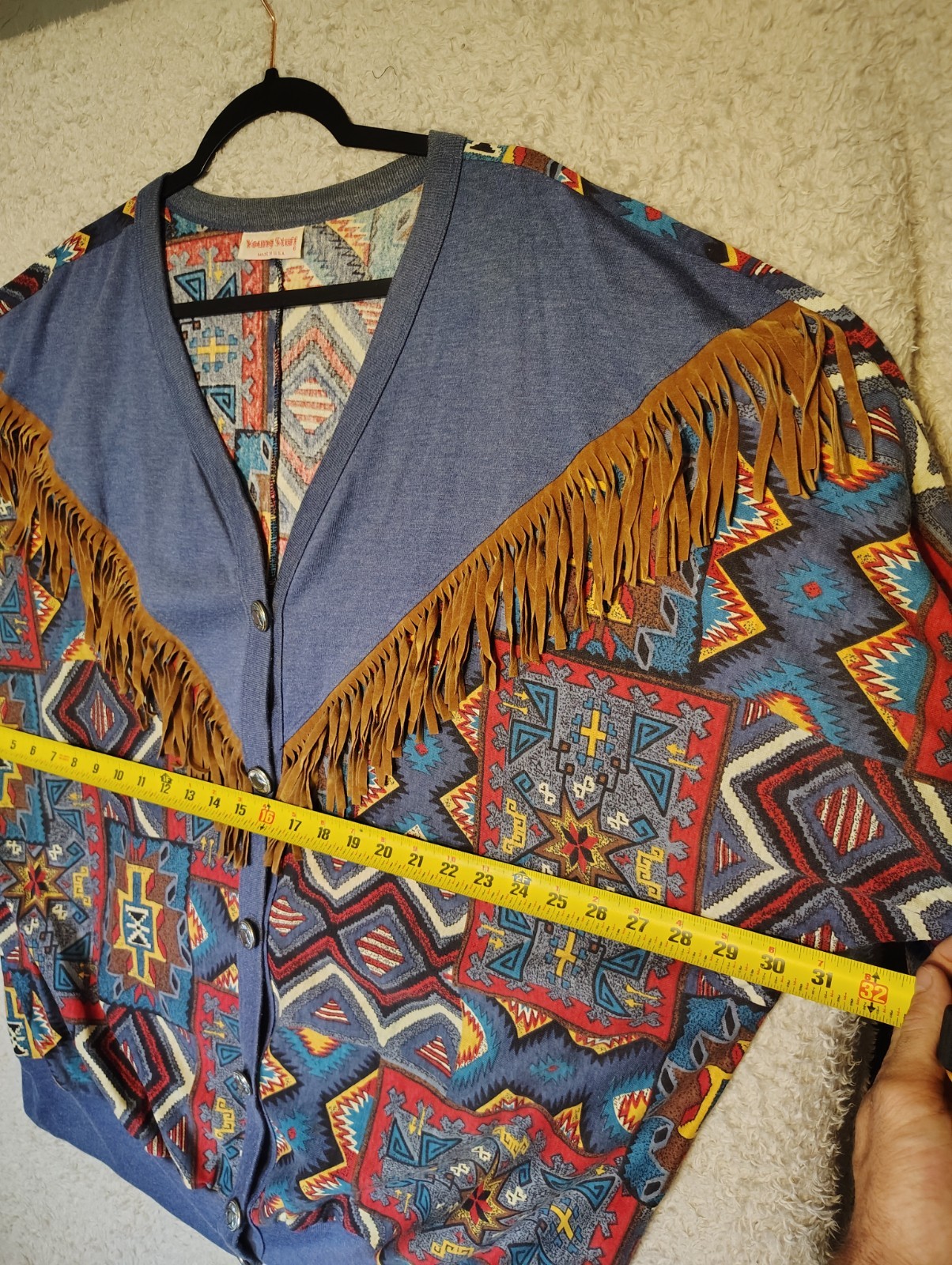 Young Stuff Vintage 80s Southwest Cowgirl Cardigan Suede Fringe L-2XL