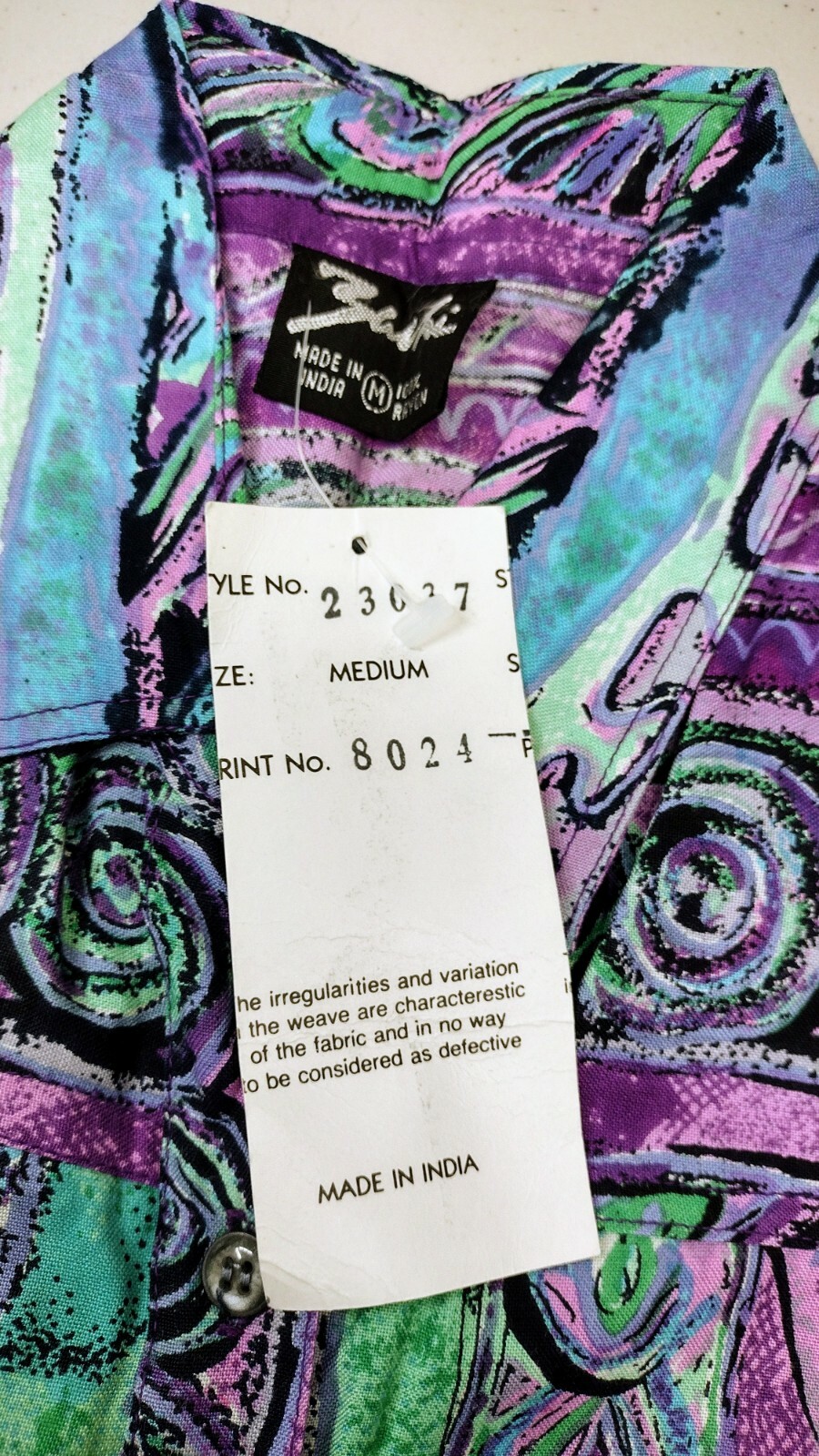 90s Lavender Purple Button Shirt Rayon Batwing Tribal Pattern DEADSTOCK UNISEX