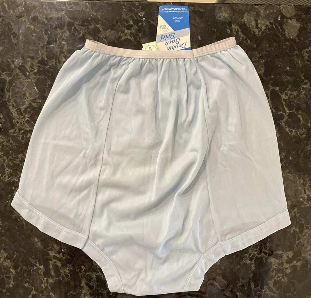 Vintage Double Back Granny Panties NOS Silky Smooth Blue Acetate Briefs Sz 8 USA