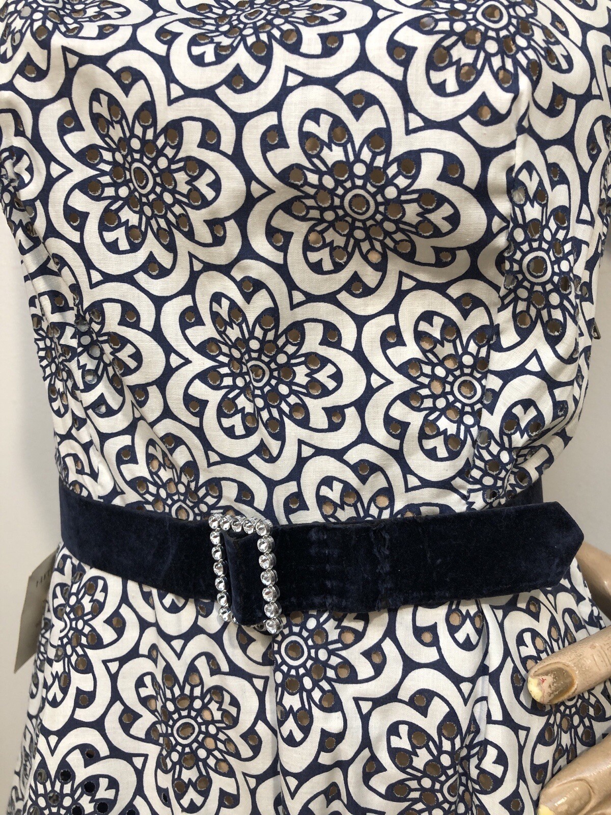 VTG 1940s-50s „SUE SHERRY” Die-Cut EYELET Graphic SUNDRESS *DEADSTOCK w/TAGS XXS