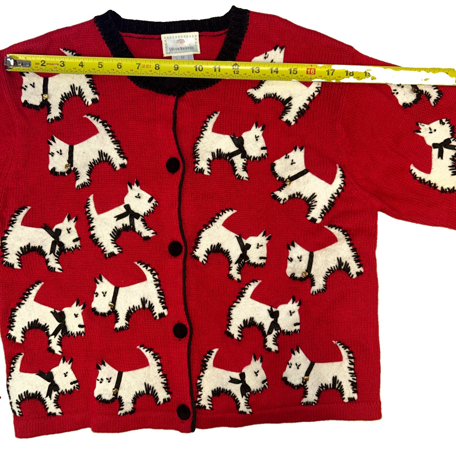 Vtg 1999 Susan Bristol Scotty Scottish Terrier Dog Festive Red Sweater Med SB164