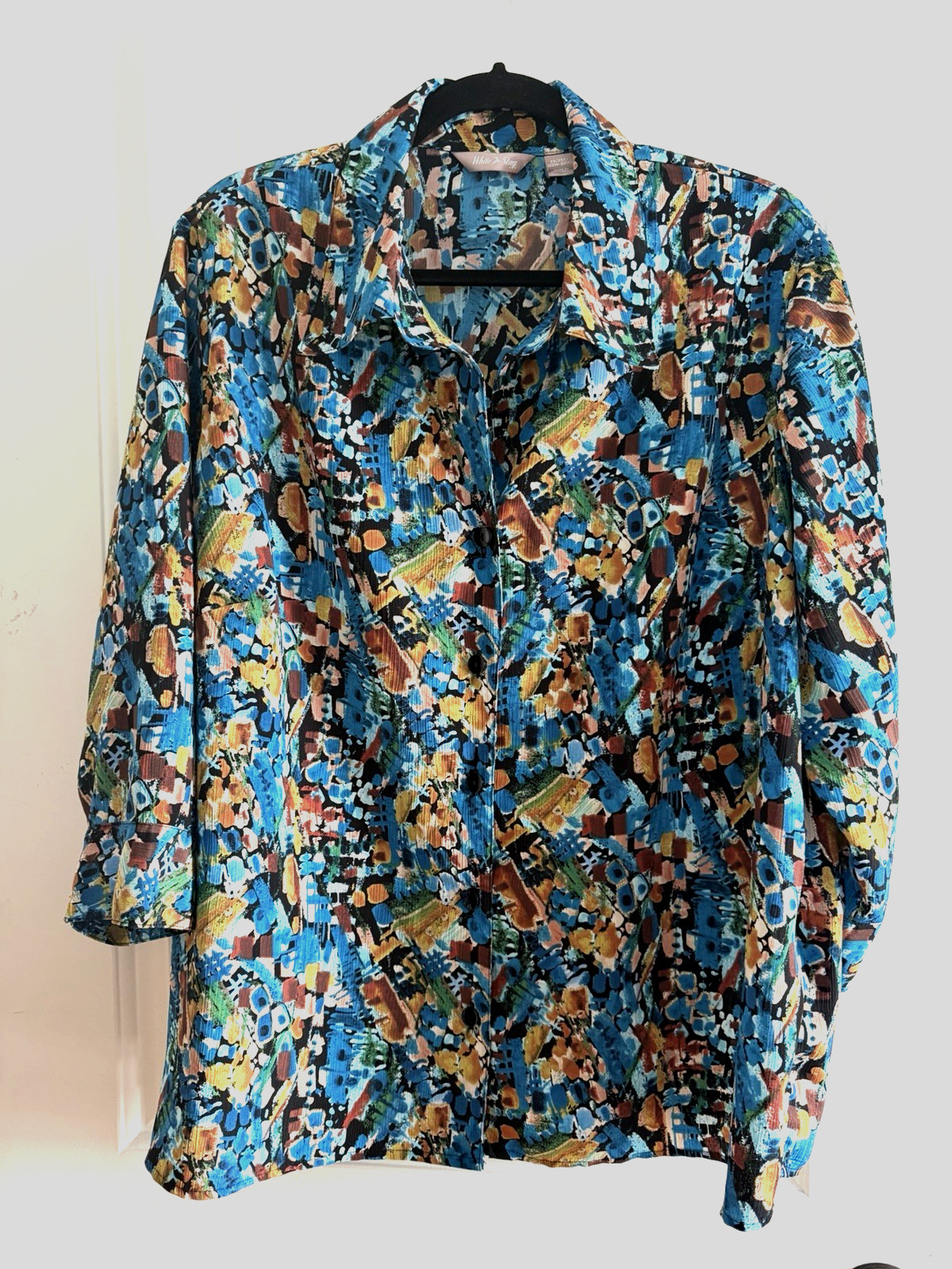 Vintage White Stag Blouse Art to Wear Designer Couture Boho Shoulder Pads FLAW