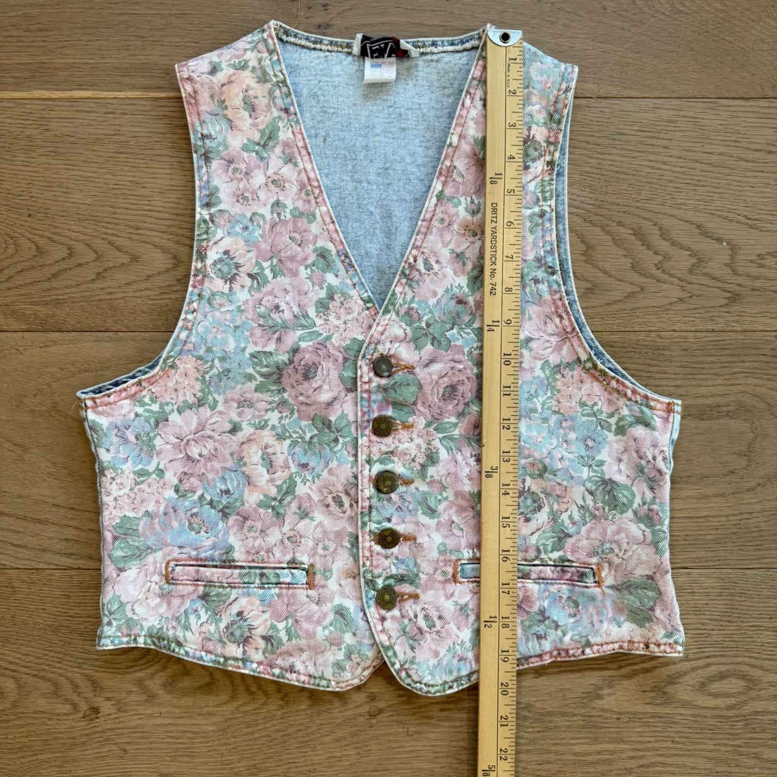 Zena Vintage Floral Denim Vest Womens Large Made in USA Acid Wash Cottagecore