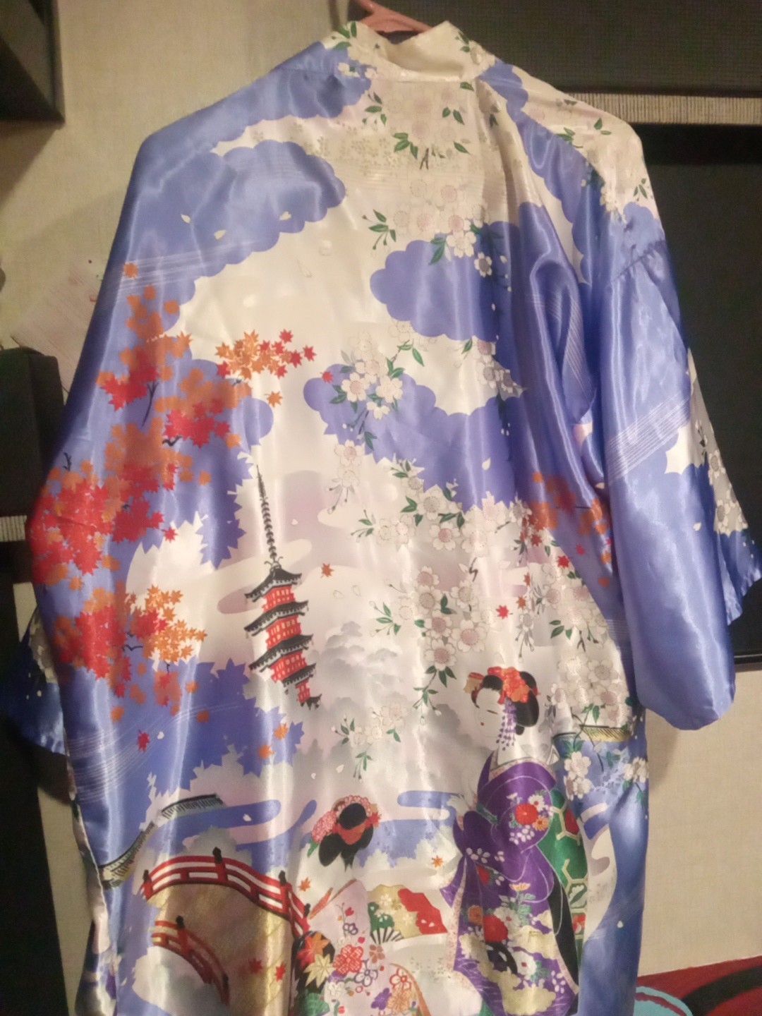 Kimono Robe Floral Large+Multicolor Loungewear Wrap-Around Polyester Japan Sz 42