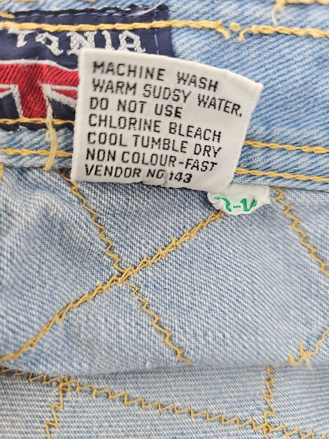 Vintage Brittania Jeans Womens 32L Patchwork Bell Bottom Flare Window Pane 70s