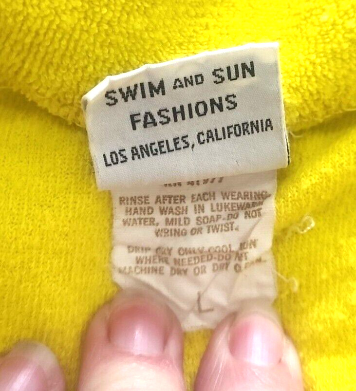 VTG 60s 70s Terry Cloth DeWeese Design Swim Coverup Dress Zip Size L Yellow Mod