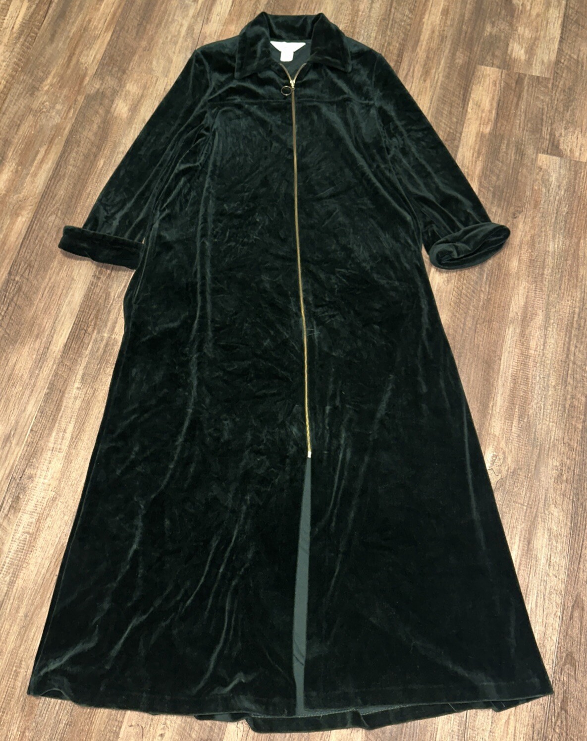 Vintage Diamond Tea Green Velvet Tapestry Duster Robe Long Zippered Size M