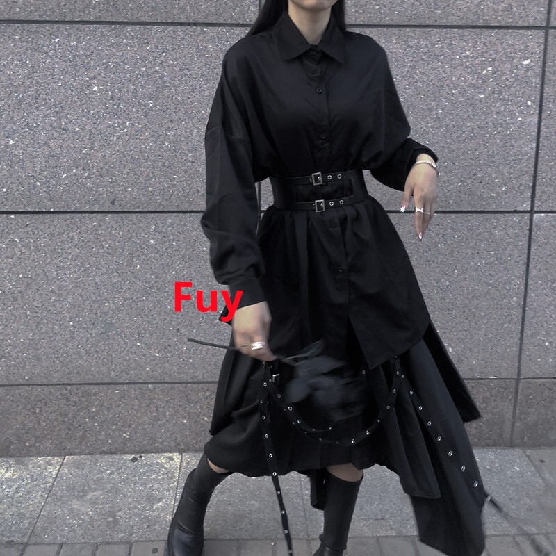 2025 Vintage Women’s Shirt Asymmetrical Yamamoto Dark-Style Maxi Dress Set