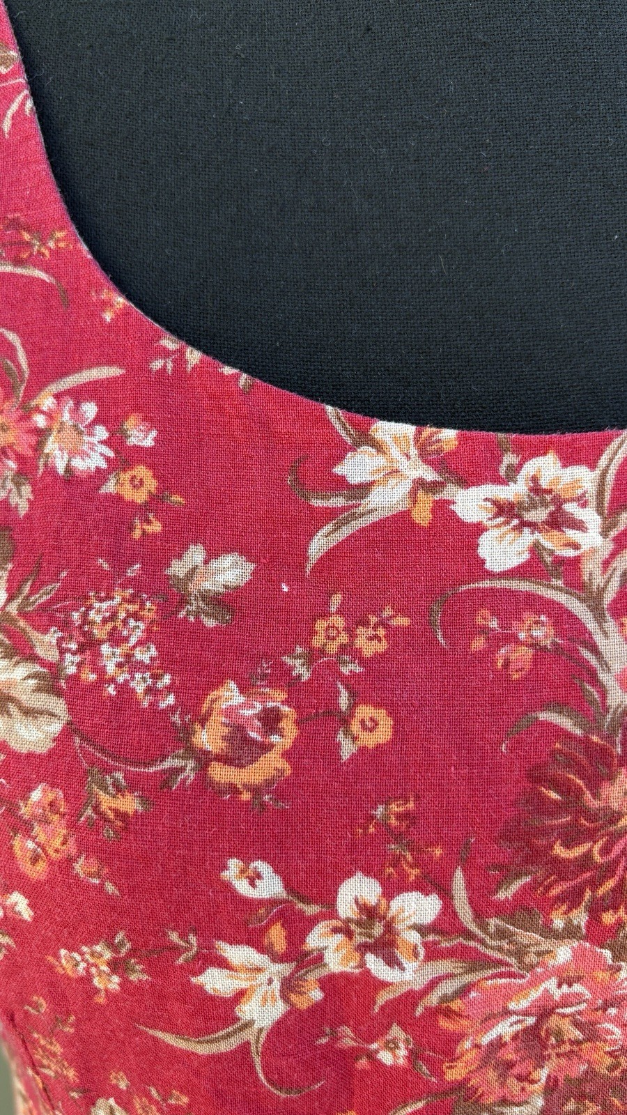 vtg Laura Ashley 80s 90s Cottage Boho Red Floral Linen Tank Shift Mini Dress