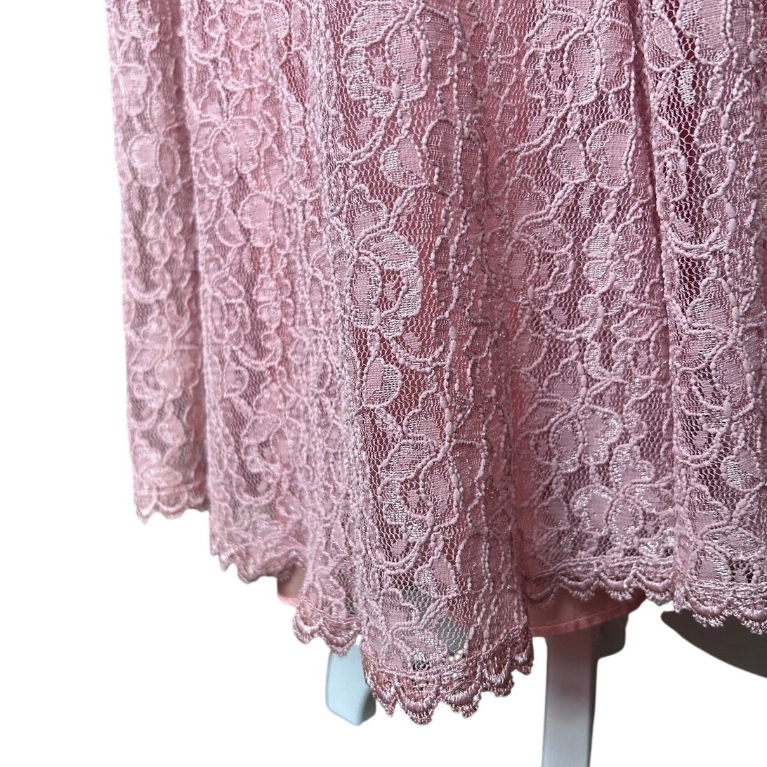Vintage Cachet by Bari Protas Pink Lace Midi Dress Cape Collar USA Made 7/8