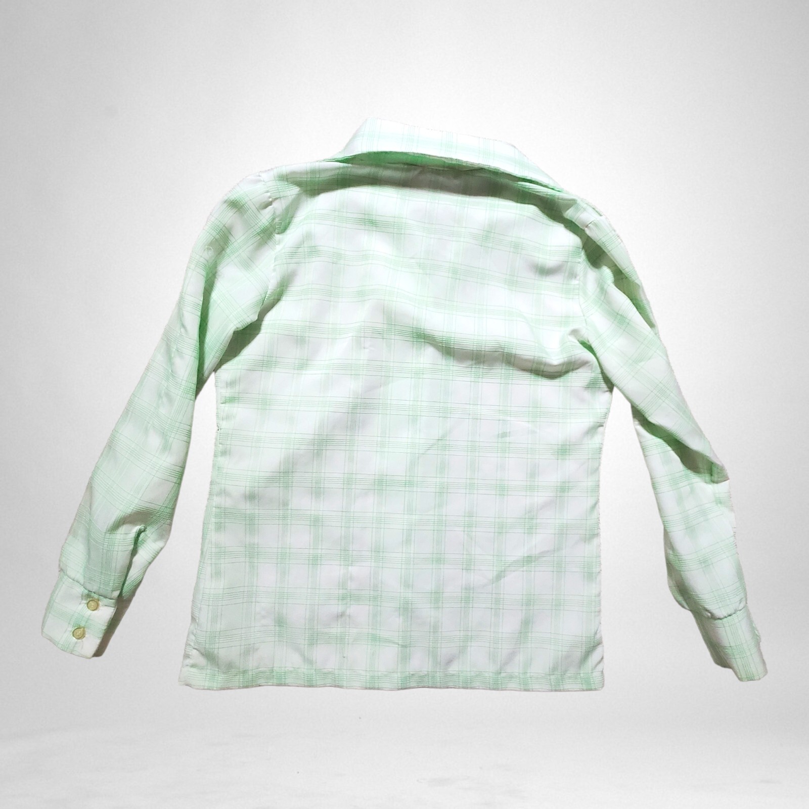 Vtg Green Plaid Button Up Shirt Pointed Collar Lightly Textured Small ? Women’s